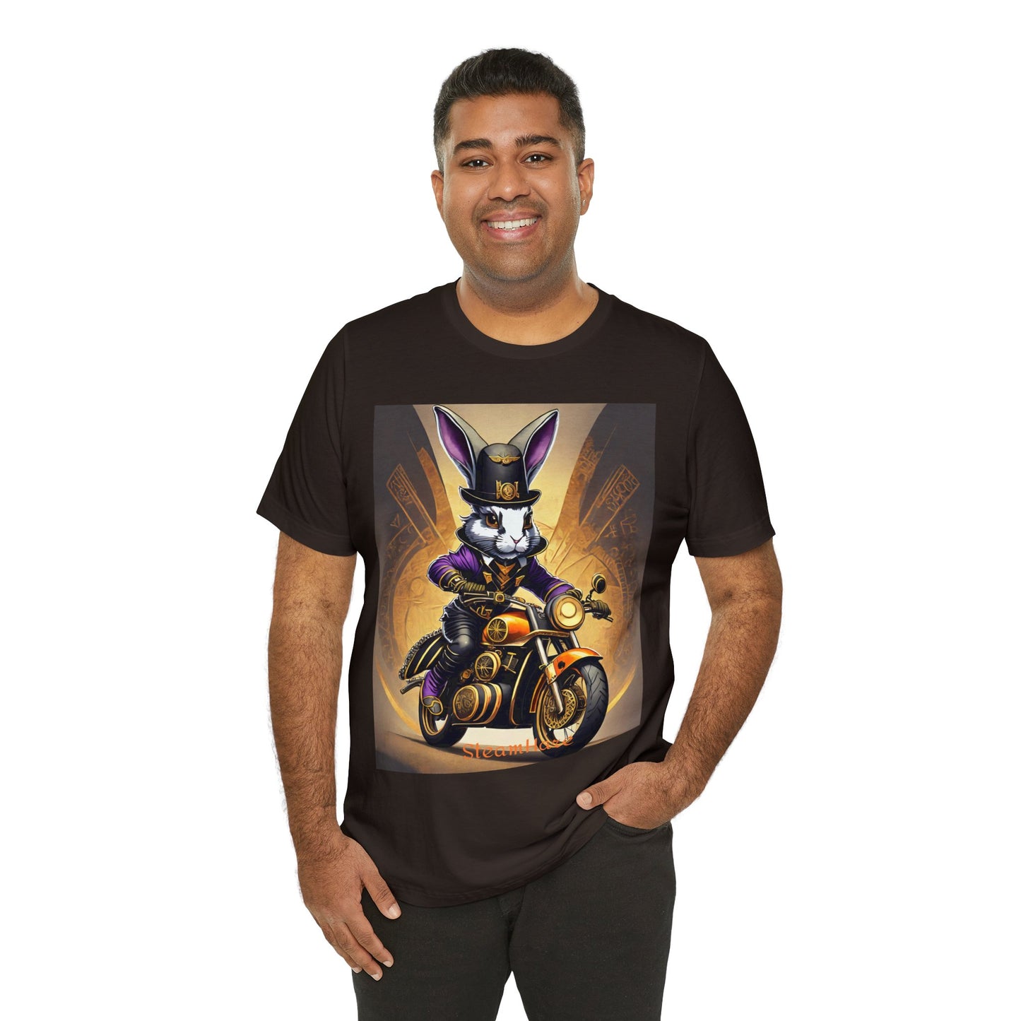 Unisex Adult Jersey Short Sleeve Tee SteamPunk Hare Motorcycle tshirt