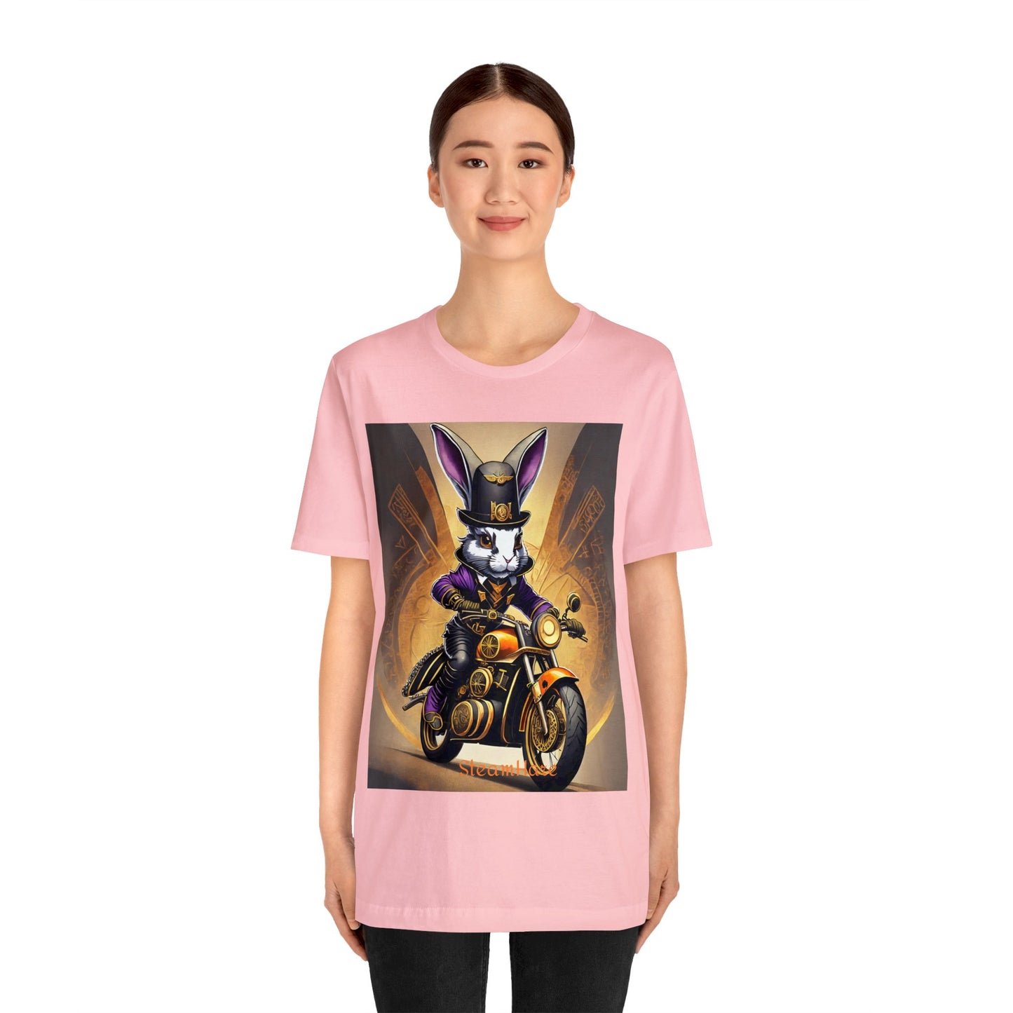 Unisex Adult Jersey Short Sleeve Tee SteamPunk Hare Motorcycle tshirt