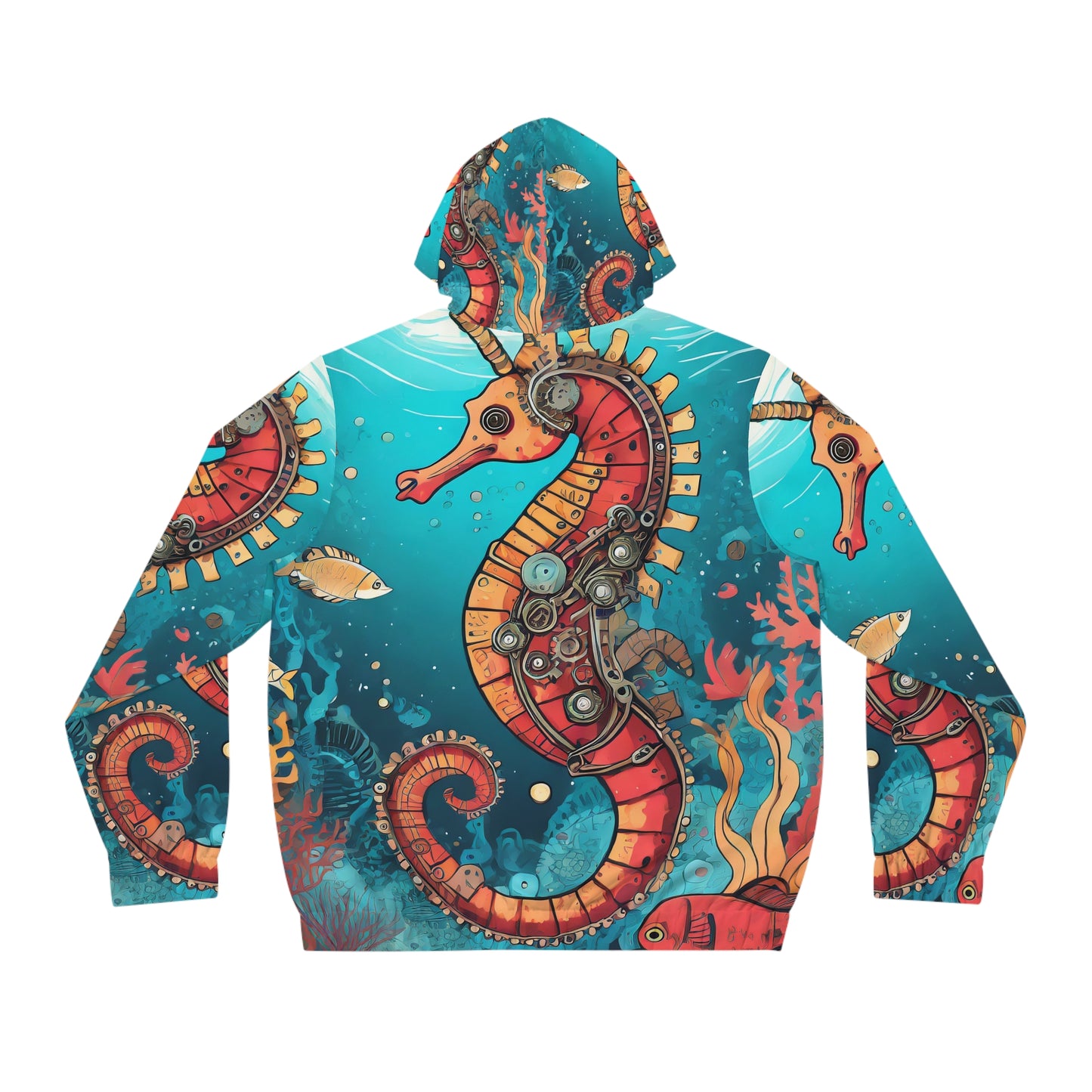 Unisex adult Full-Zip Hoodie (AOP) Steampunk Seahorse gematria Green