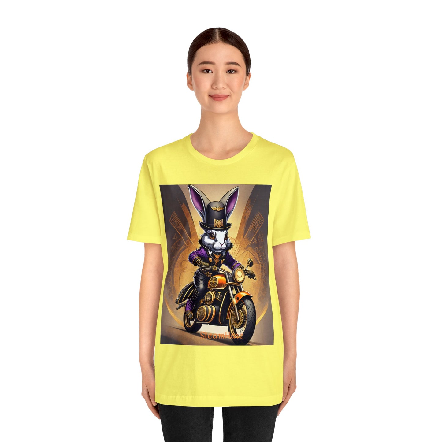 Unisex Adult Jersey Short Sleeve Tee SteamPunk Hare Motorcycle tshirt