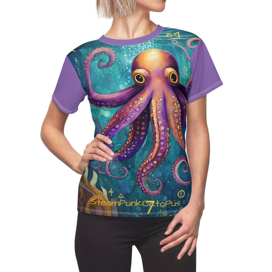 Women's Cut & Sew Tee (AOP Steampunk Octopus Royal purple tshirt