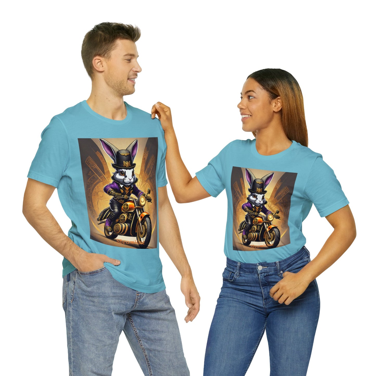 Unisex Adult Jersey Short Sleeve Tee SteamPunk Hare Motorcycle tshirt