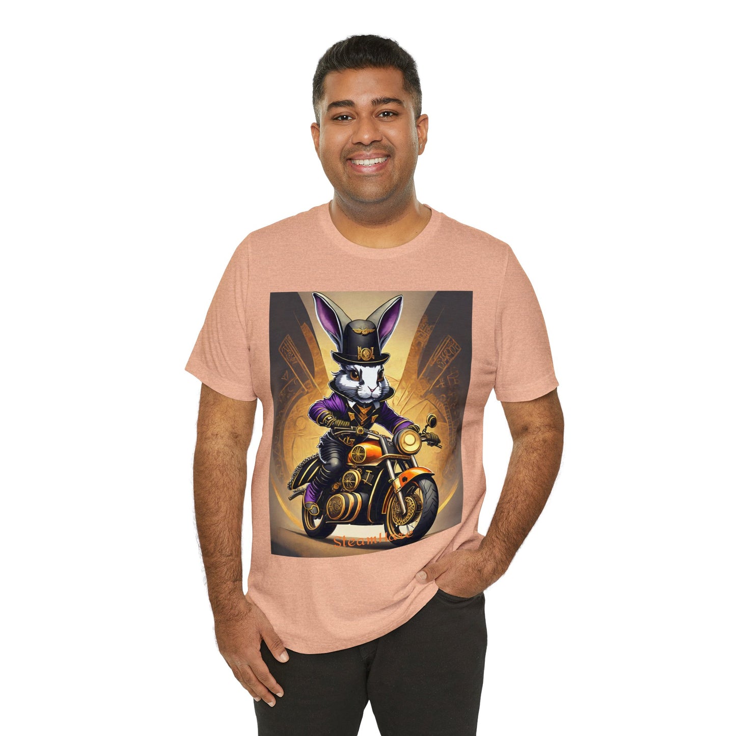 Unisex Adult Jersey Short Sleeve Tee SteamPunk Hare Motorcycle tshirt