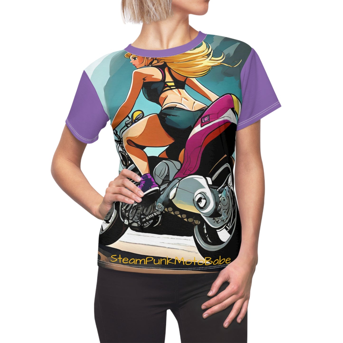 SteamPunk Sportbike Babe Women's Cut & Sew Tee (AOP) tshirt