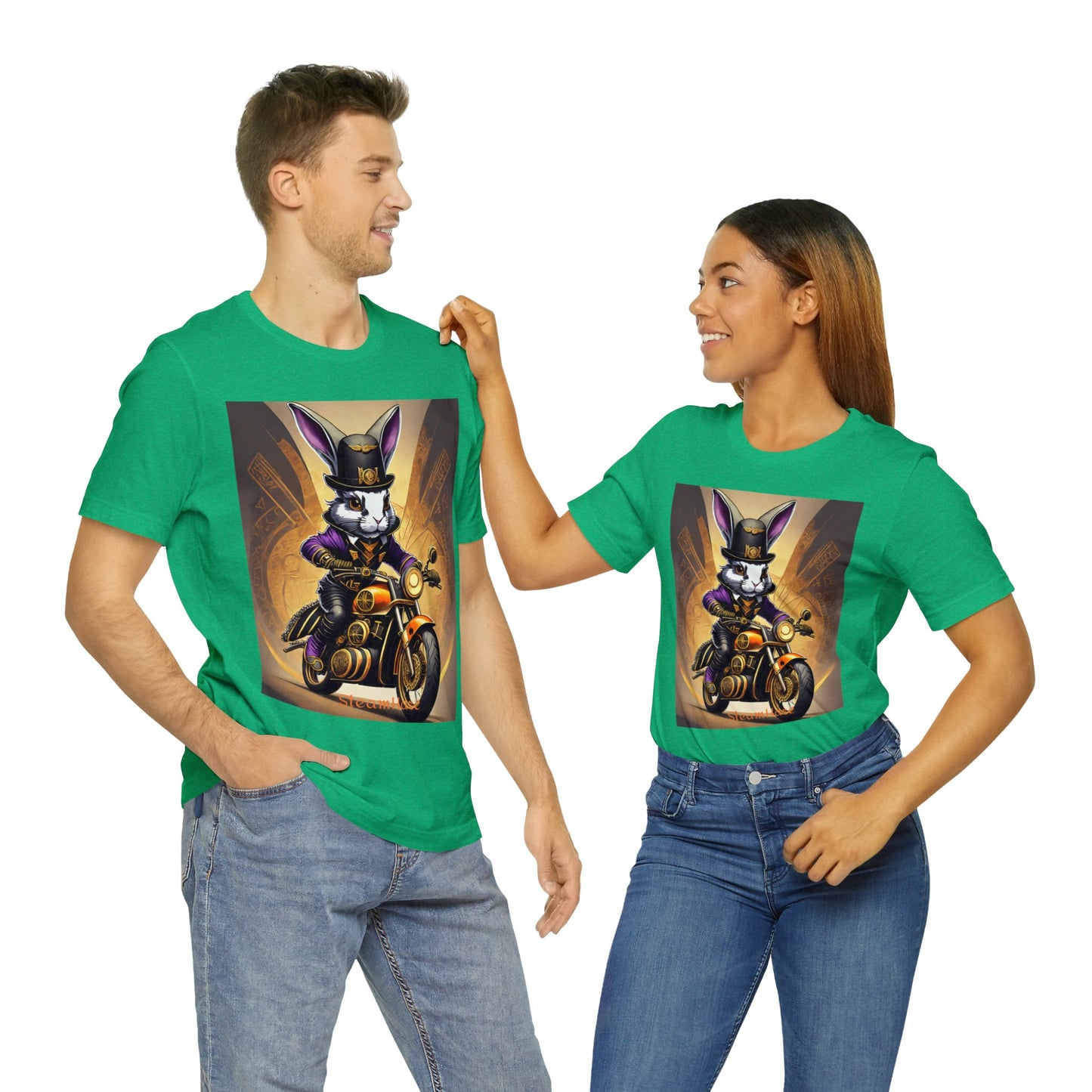 Unisex Adult Jersey Short Sleeve Tee SteamPunk Hare Motorcycle tshirt