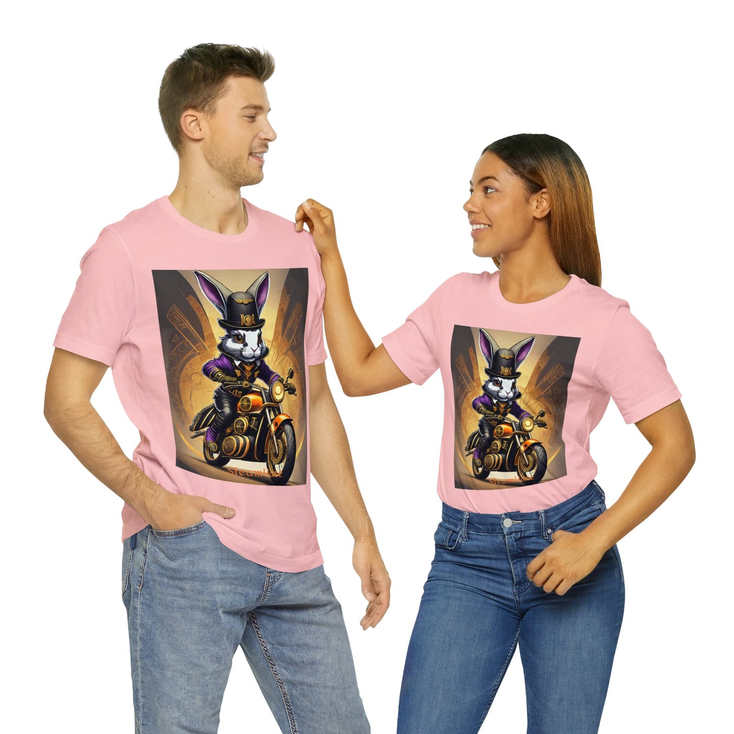 Unisex Adult Jersey Short Sleeve Tee SteamPunk Hare Motorcycle tshirt