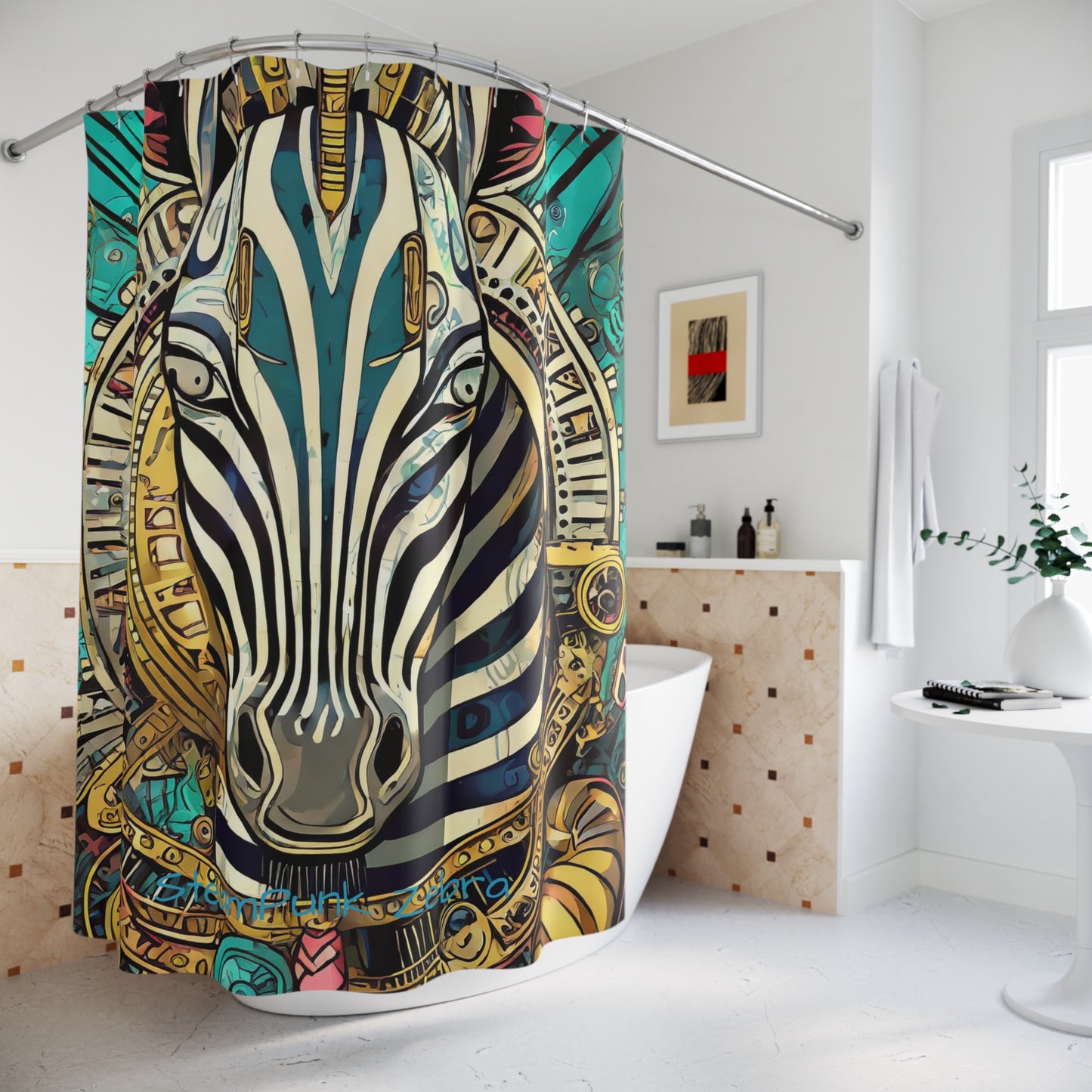 Polyester Shower Curtain Mystical Steam Punk Zebra