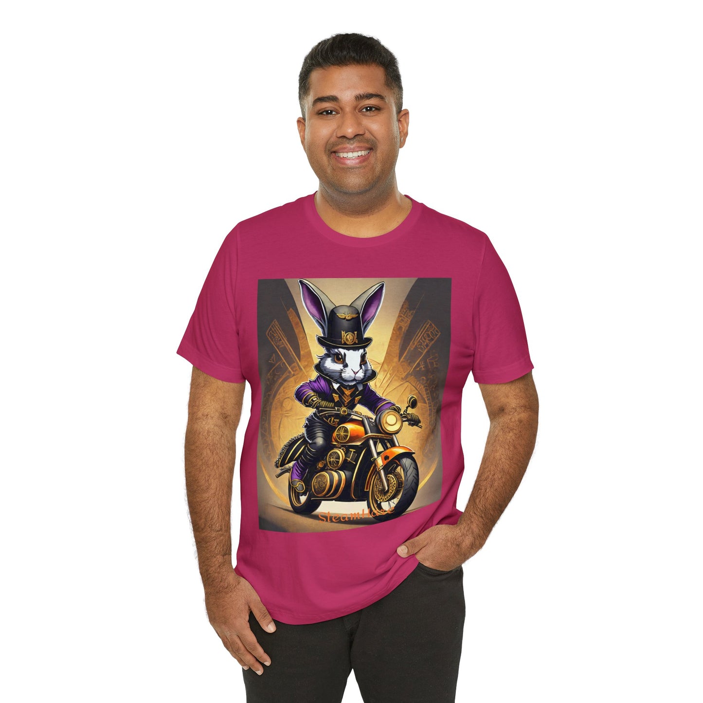 Unisex Adult Jersey Short Sleeve Tee SteamPunk Hare Motorcycle tshirt