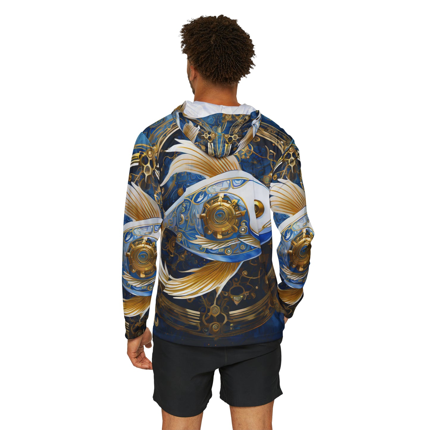 Unisex Adult Sports Warmup Hoodie (AOP) Steampunk Flounder Gematria Blue