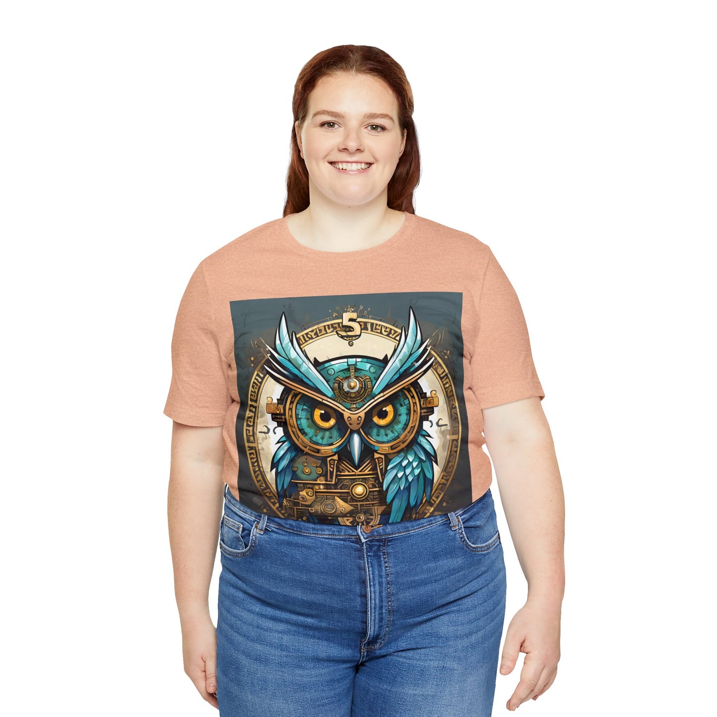 Unisex adult Jersey Short Sleeve Tee Steampunk Owl Mechanical Feathers Attire t shirt