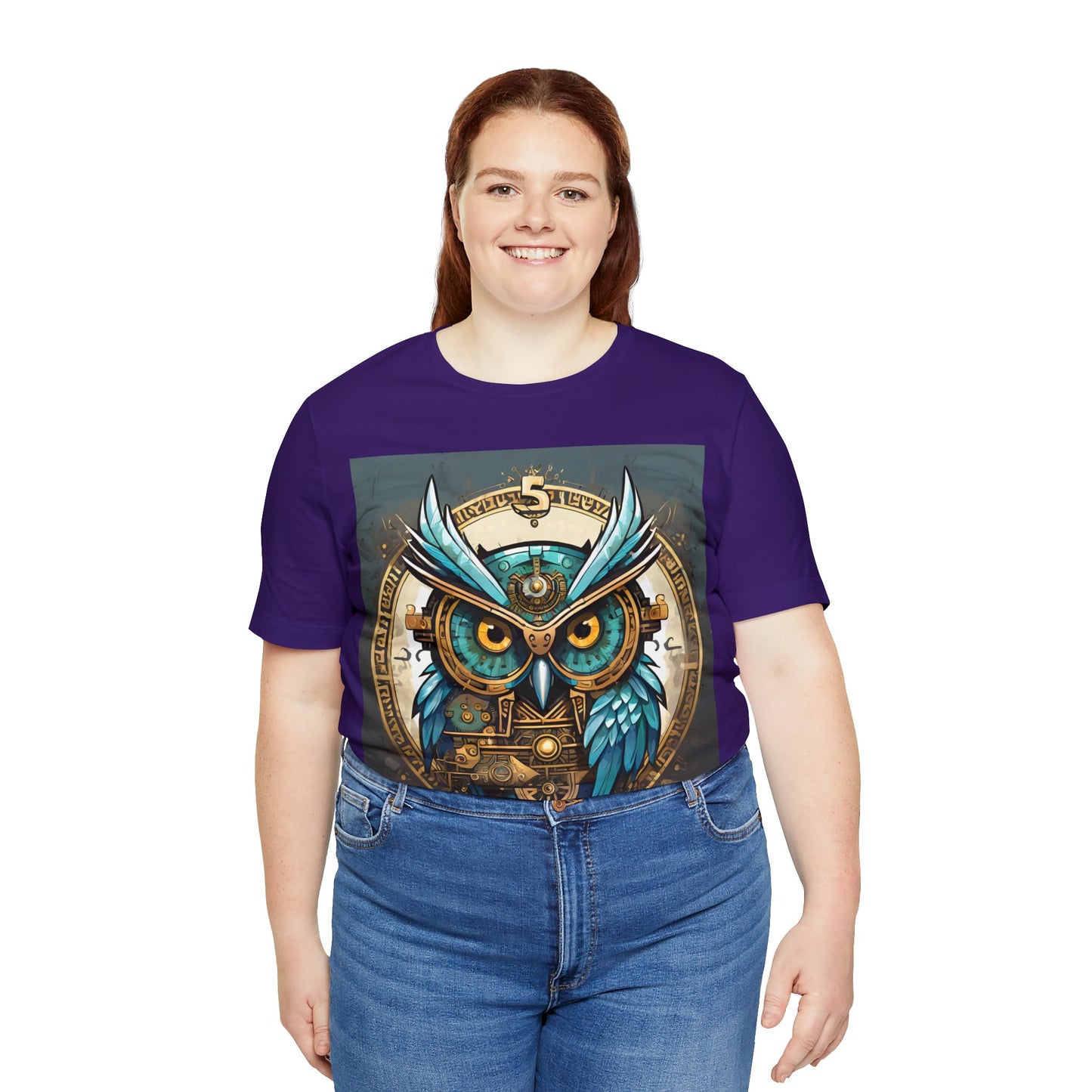 Unisex adult Jersey Short Sleeve Tee Steampunk Owl Mechanical Feathers Attire t shirt