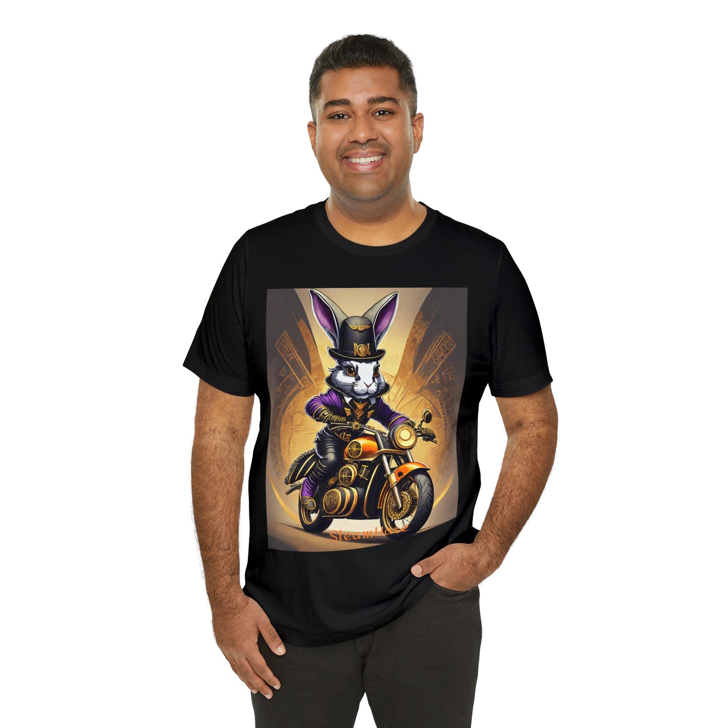 Unisex Adult Jersey Short Sleeve Tee SteamPunk Hare Motorcycle tshirt