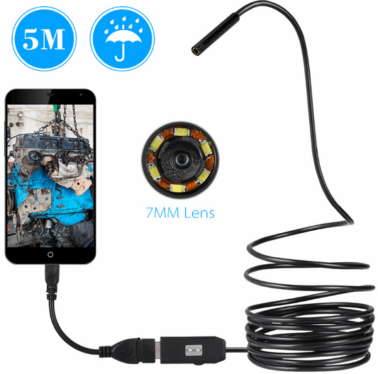 OWSOO 6 LED 7MM USB Endoscope Camera 5M Waterproof USB Wire Snake Tube