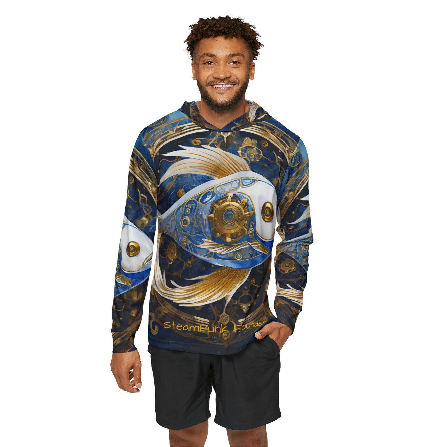 Unisex Adult Sports Warmup Hoodie (AOP) Steampunk Flounder Gematria Blue