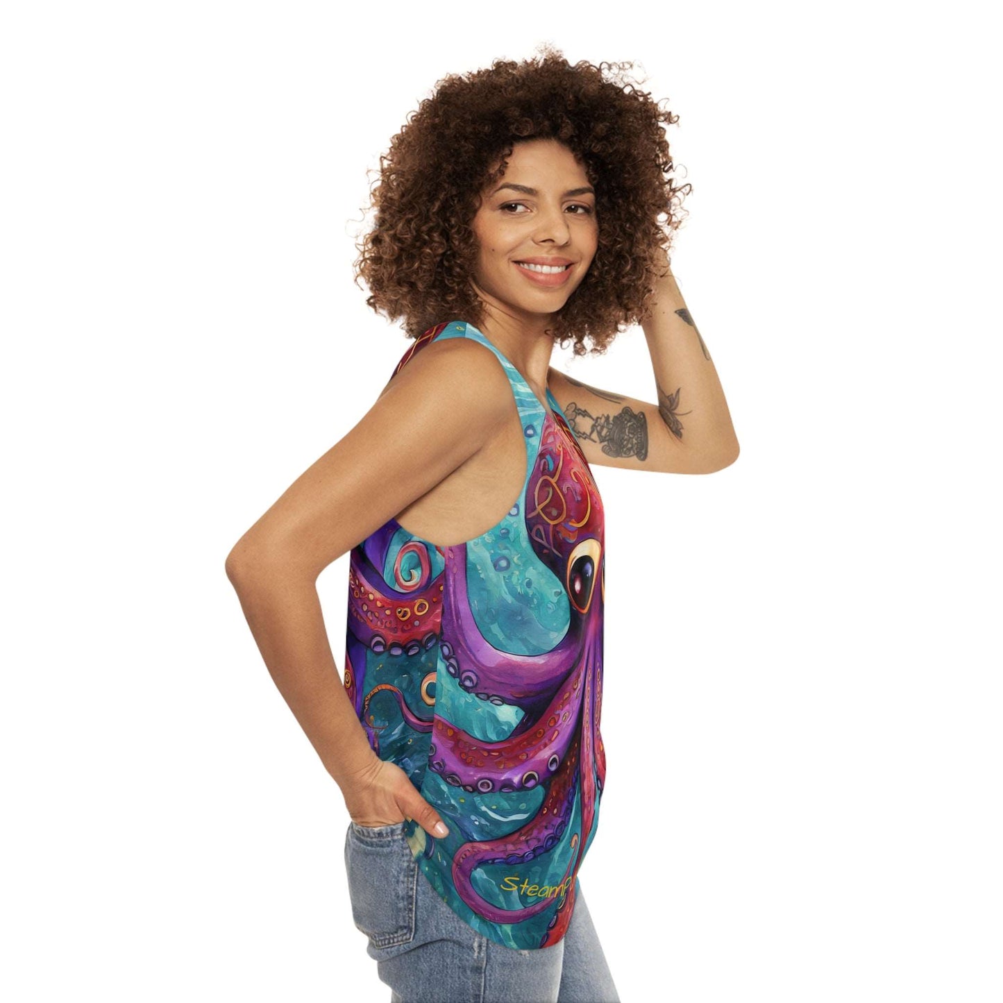 Elevate Your Style with the SteamPunk Octopus Red Unisex Tank Top (AOP)