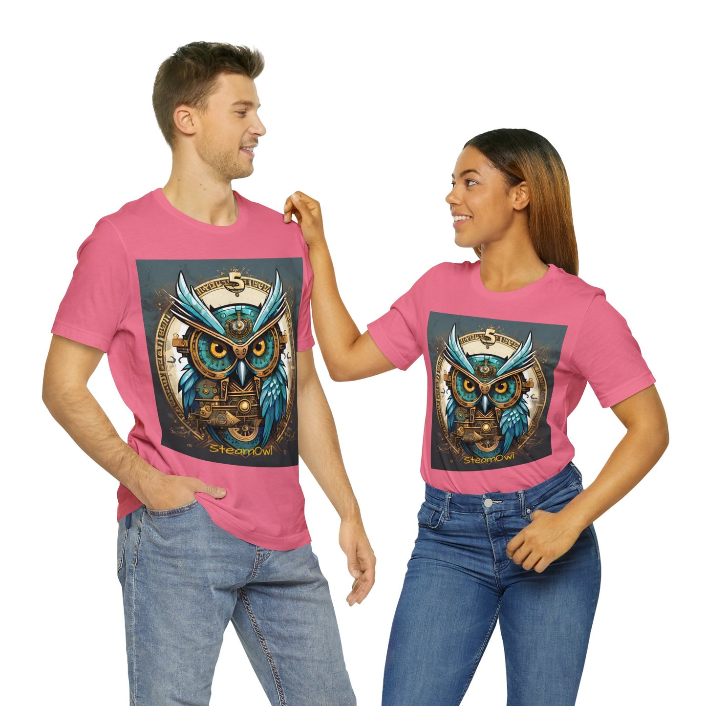 Unisex adult Jersey Short Sleeve Tee Steampunk Owl Mechanical Feathers Attire t shirt