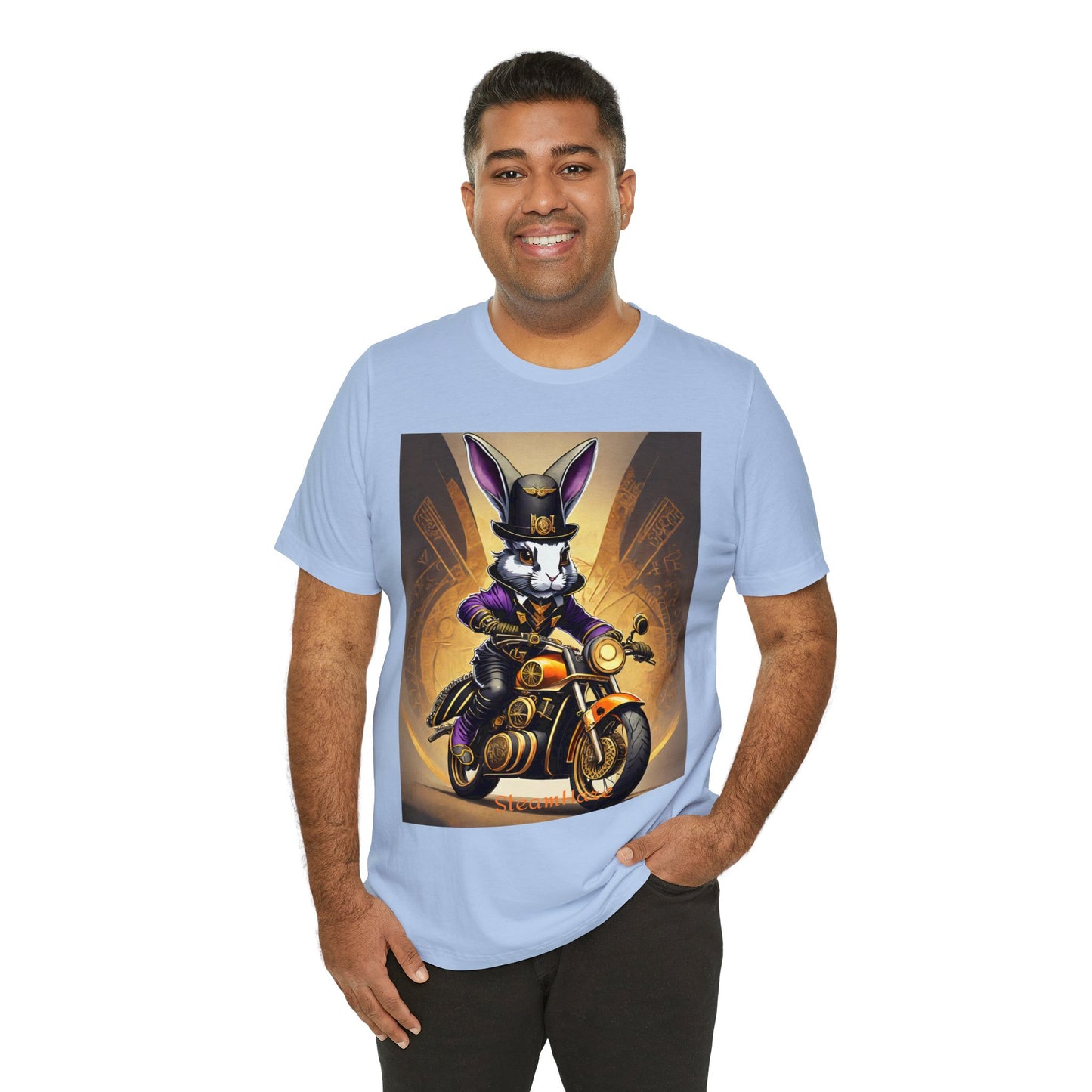 Unisex Adult Jersey Short Sleeve Tee SteamPunk Hare Motorcycle tshirt