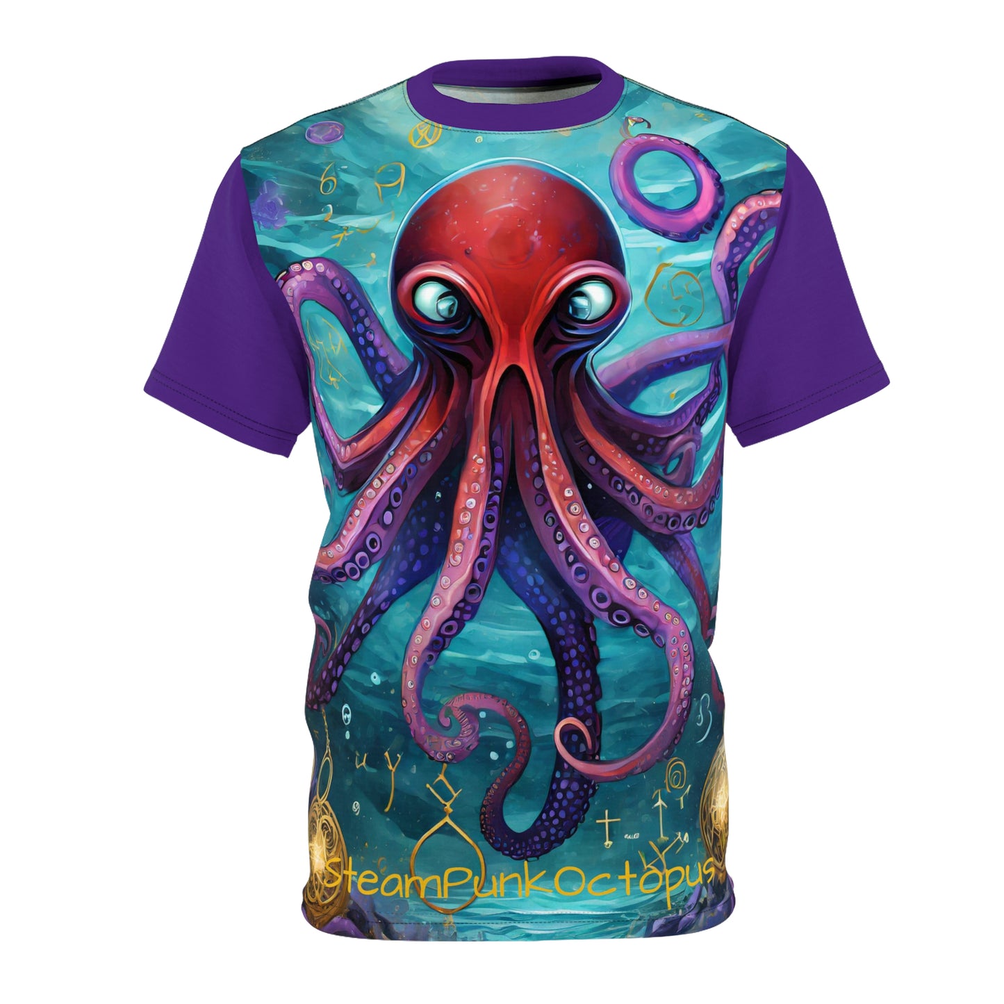 SteamPunk Octopus Gematria Purple Adult Unisex Cut & Sew Tee (AOP)