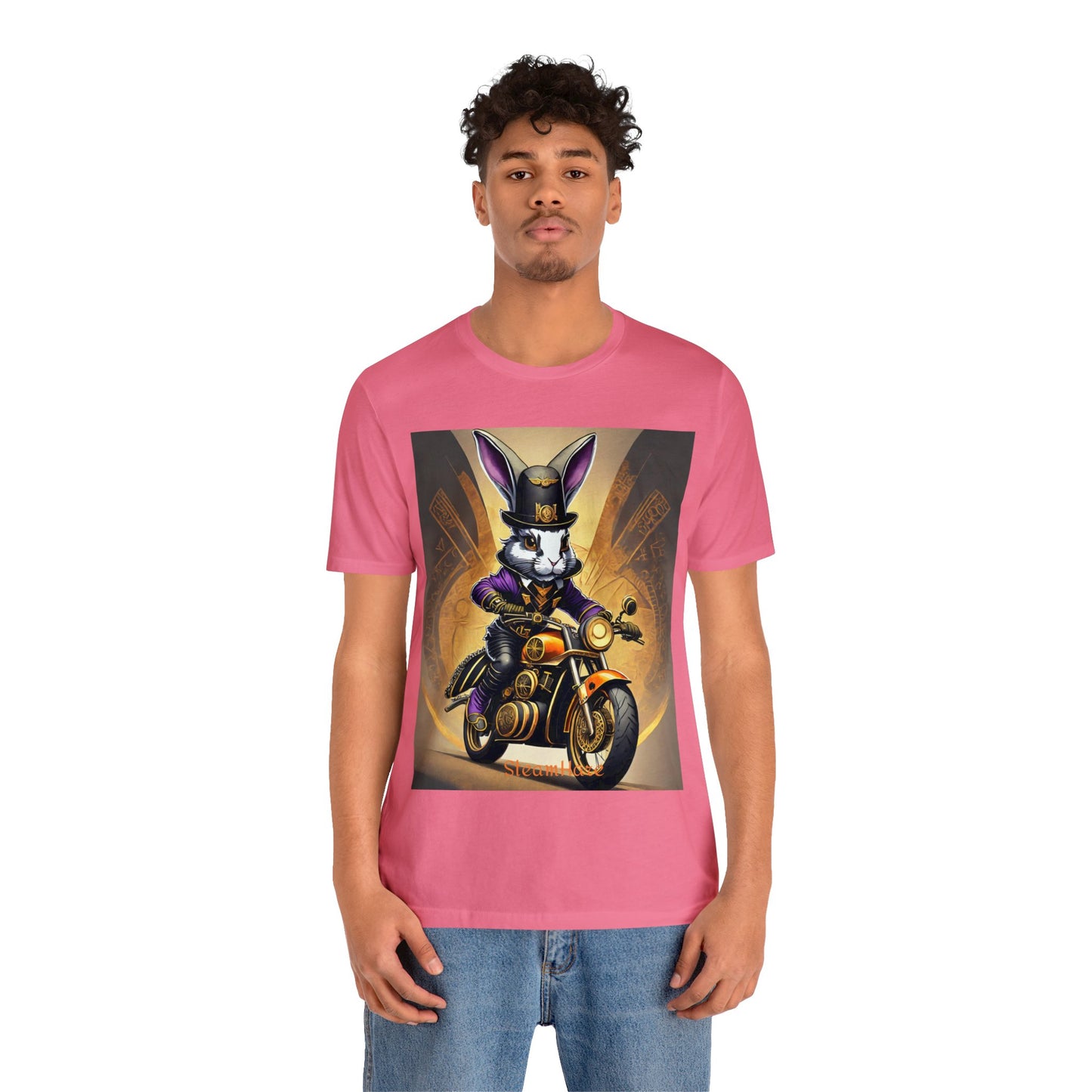 Unisex Adult Jersey Short Sleeve Tee SteamPunk Hare Motorcycle tshirt