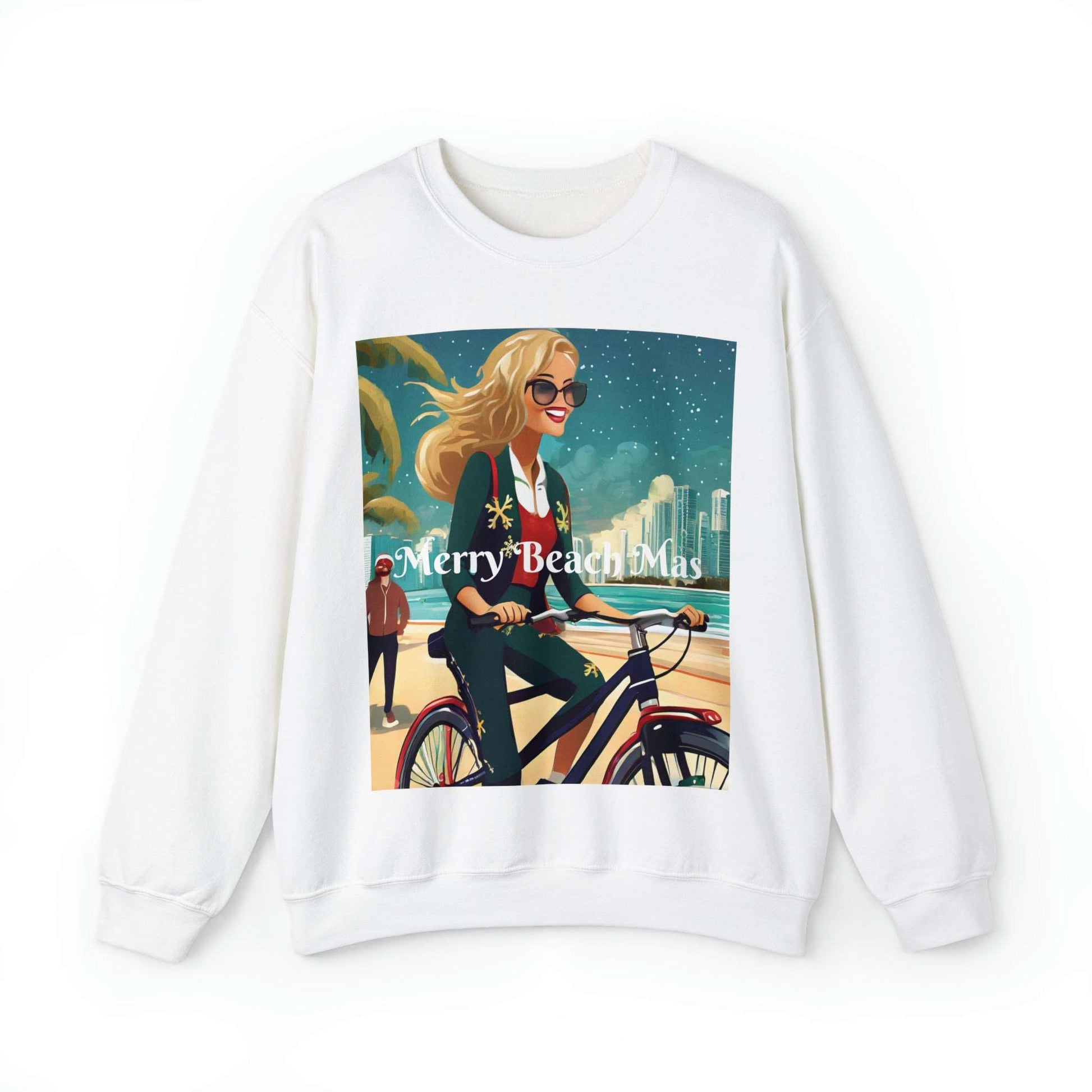 Merry Beach Mas City Electric Bicycle Woman's Heavy Blend™ Crewneck Sweatshirt