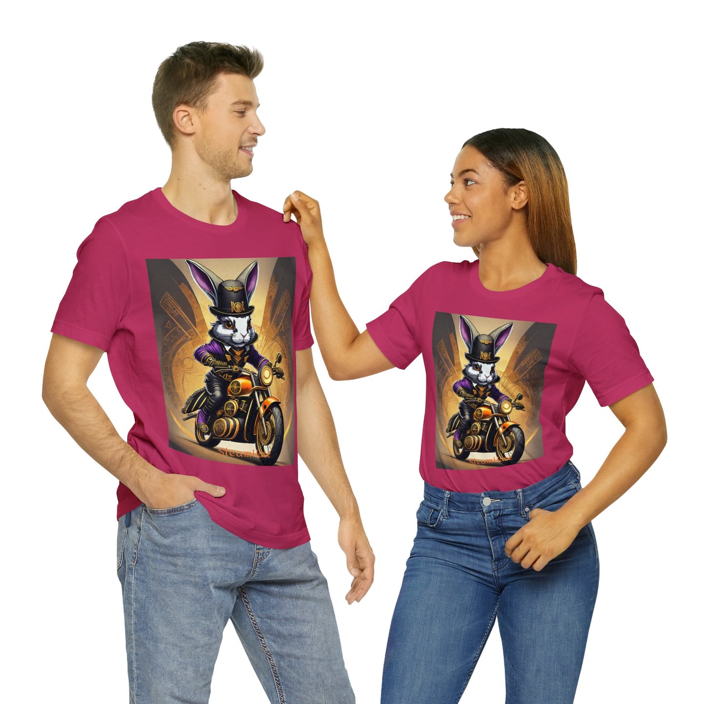 Unisex Adult Jersey Short Sleeve Tee SteamPunk Hare Motorcycle tshirt