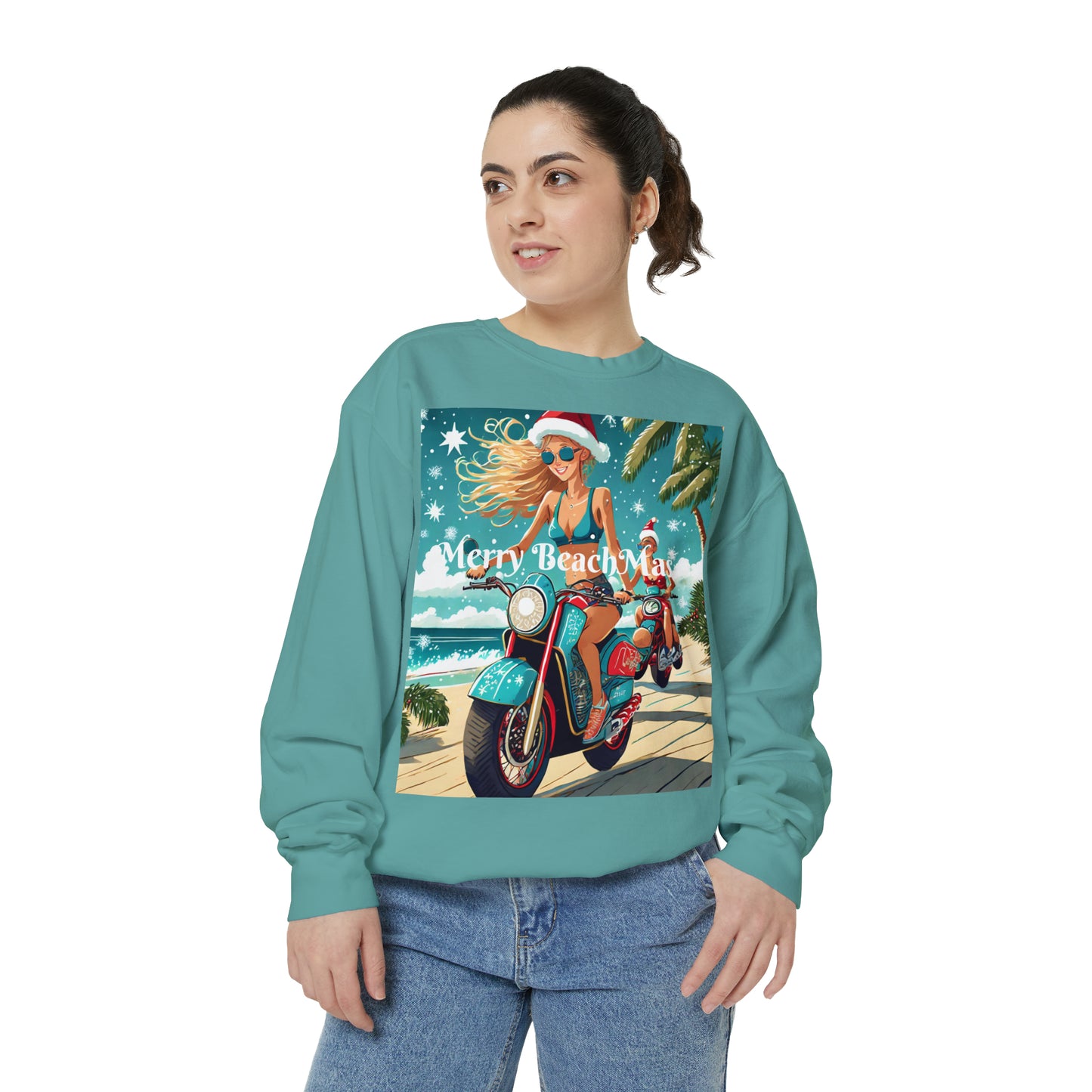 Ugly Christmas Beach Steampunk Moto city girl Theme Garment-Dyed Sweatshirt