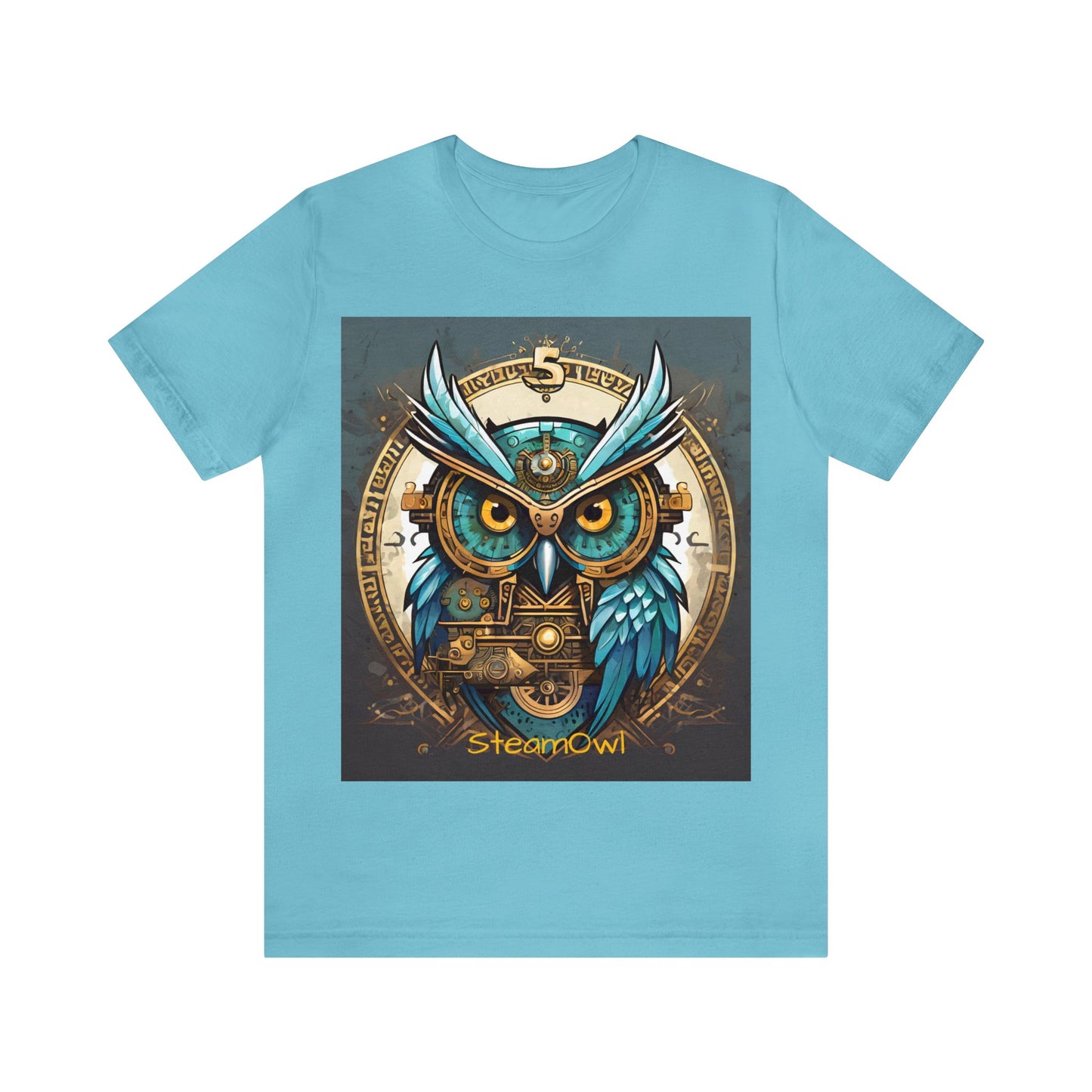 Unisex adult Jersey Short Sleeve Tee Steampunk Owl Mechanical Feathers Attire t shirt