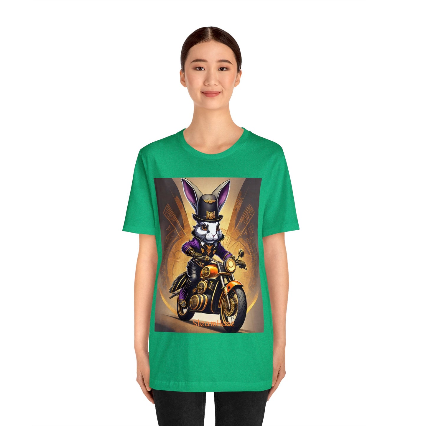 Unisex Adult Jersey Short Sleeve Tee SteamPunk Hare Motorcycle tshirt