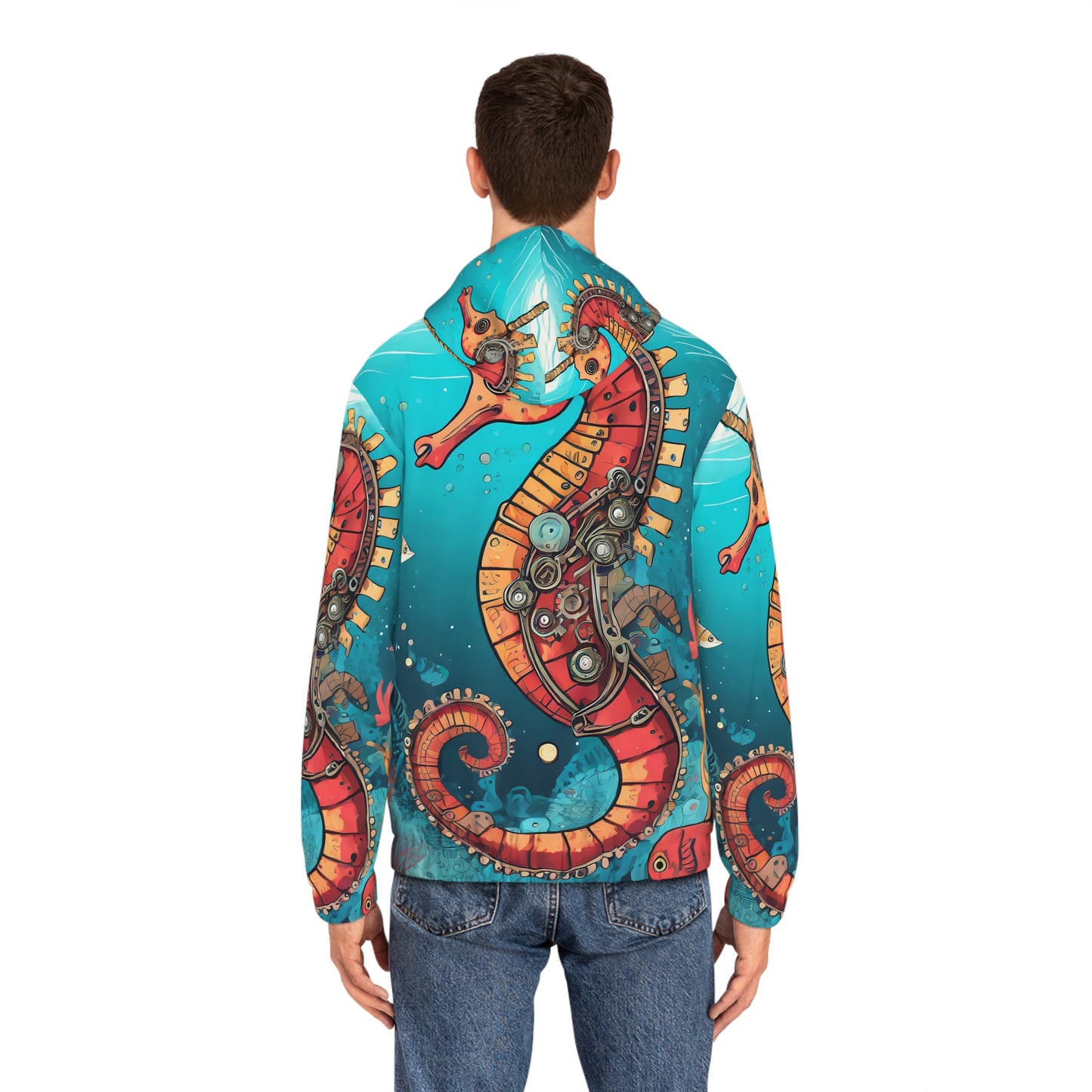 Unisex adult Full-Zip Hoodie (AOP) Steampunk Seahorse gematria Green