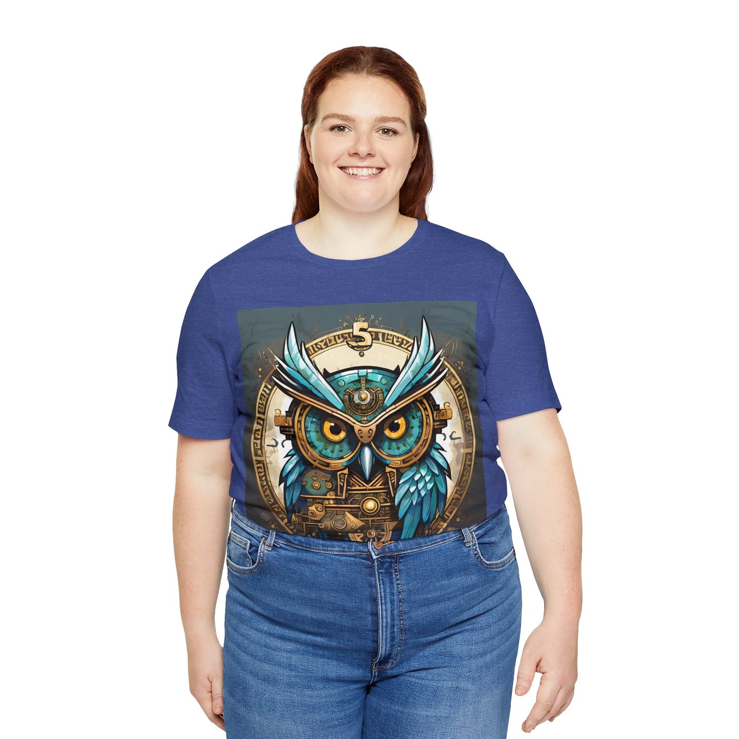 Unisex adult Jersey Short Sleeve Tee Steampunk Owl Mechanical Feathers Attire t shirt