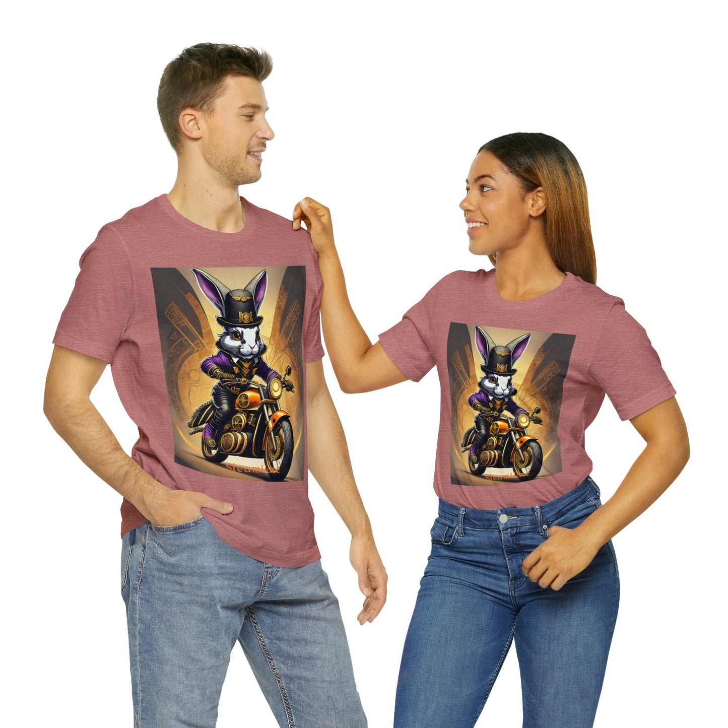 Unisex Adult Jersey Short Sleeve Tee SteamPunk Hare Motorcycle tshirt