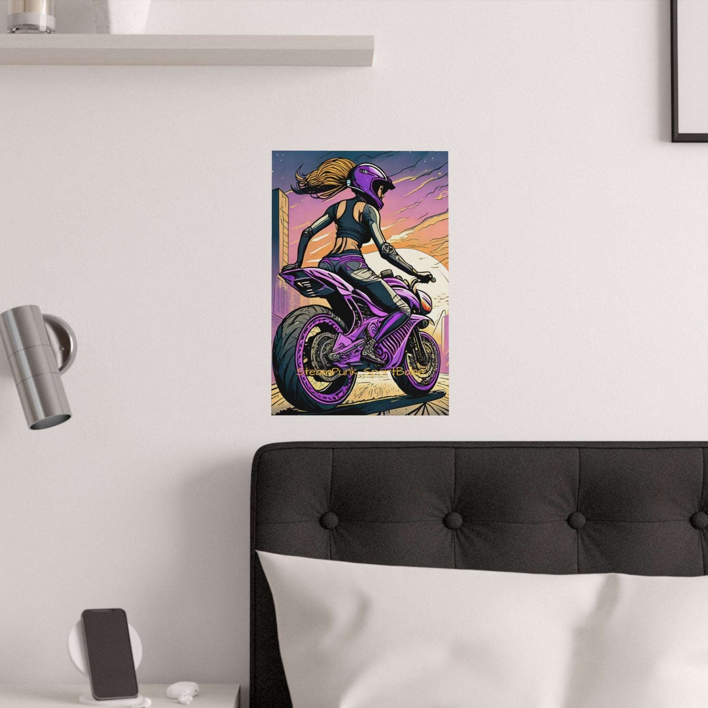 Satin Posters Steam Punk Moto Girl Sportbike Motorcycle Theme
