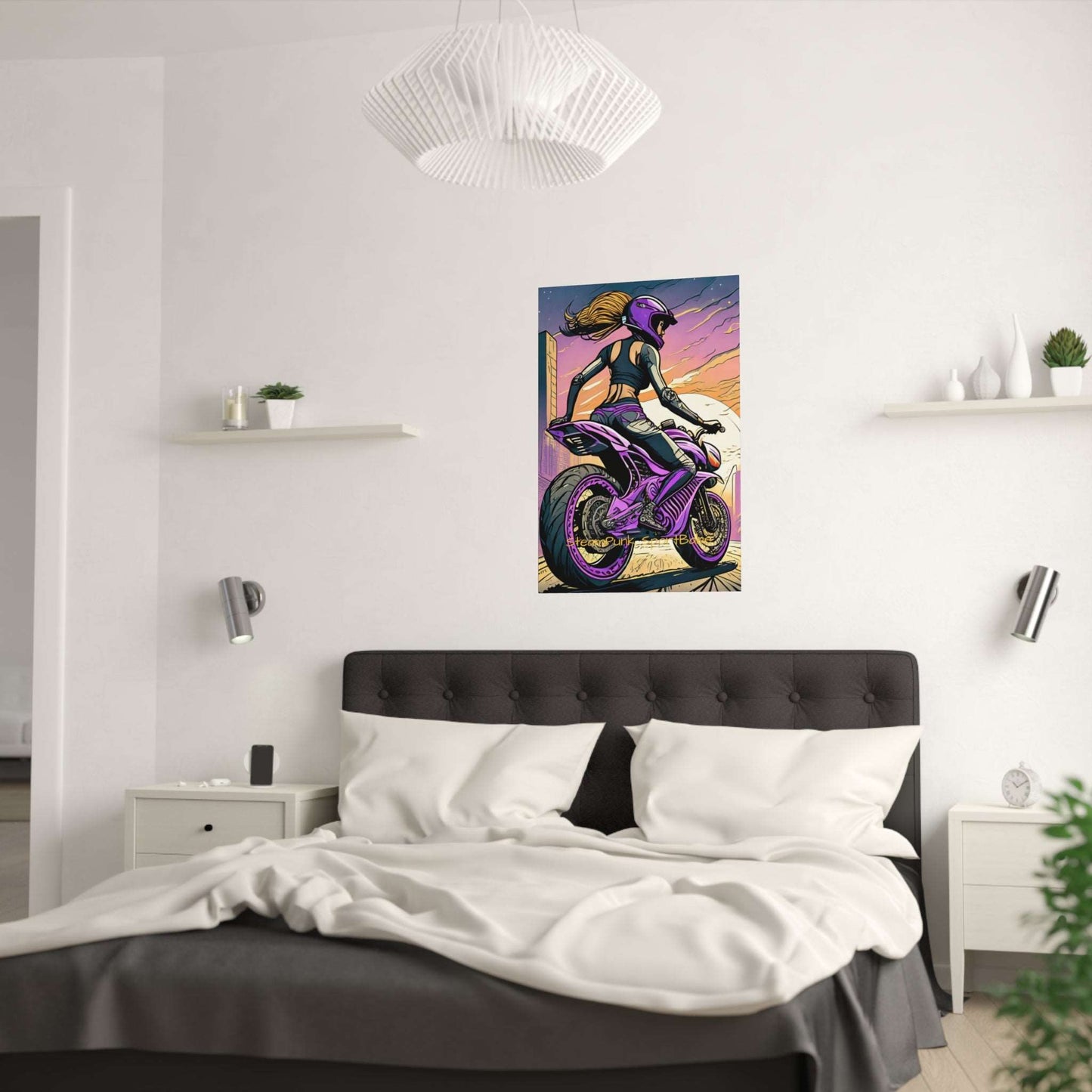 Satin Posters Steam Punk Moto Girl Sportbike Motorcycle Theme