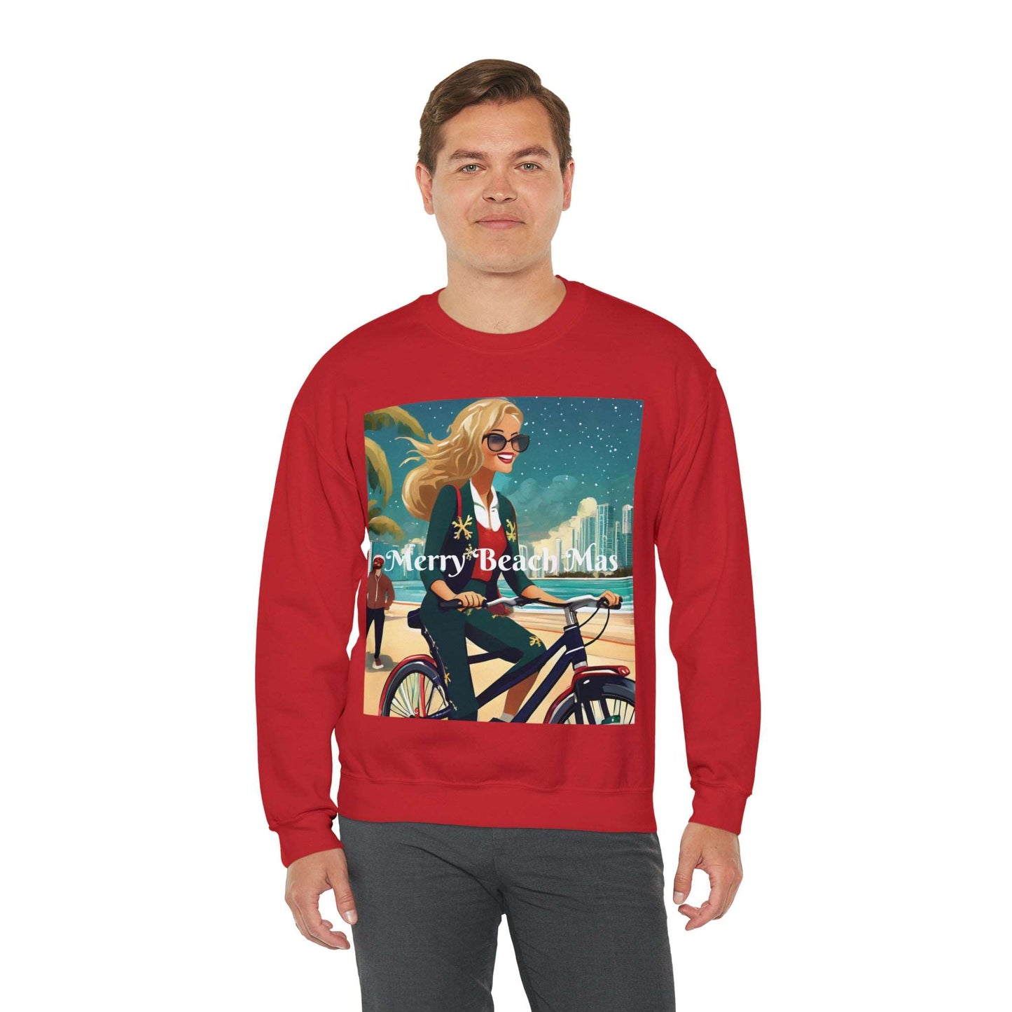 Merry Beach Mas City Electric Bicycle Woman's Heavy Blend™ Crewneck Sweatshirt