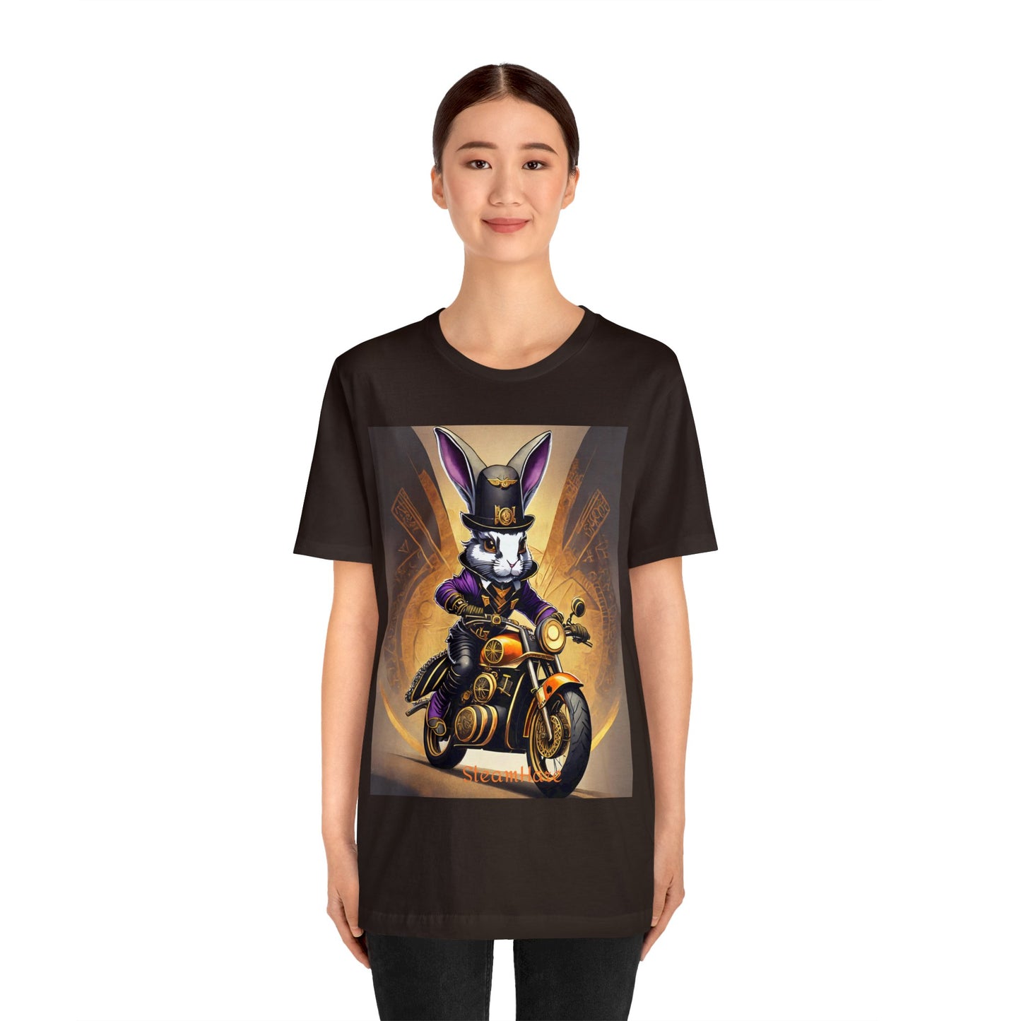 Unisex Adult Jersey Short Sleeve Tee SteamPunk Hare Motorcycle tshirt