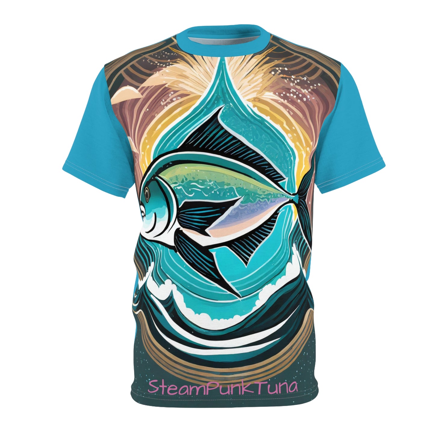 SteamPunk Tuna Turquoise Miami Unisex Cut & Sew Tee (AOP) Tshirt
