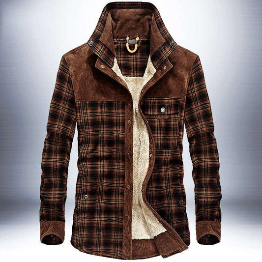 Men's Thicken Warm Fleece Winter Jacket: Pure Cotton Plaid Military Style