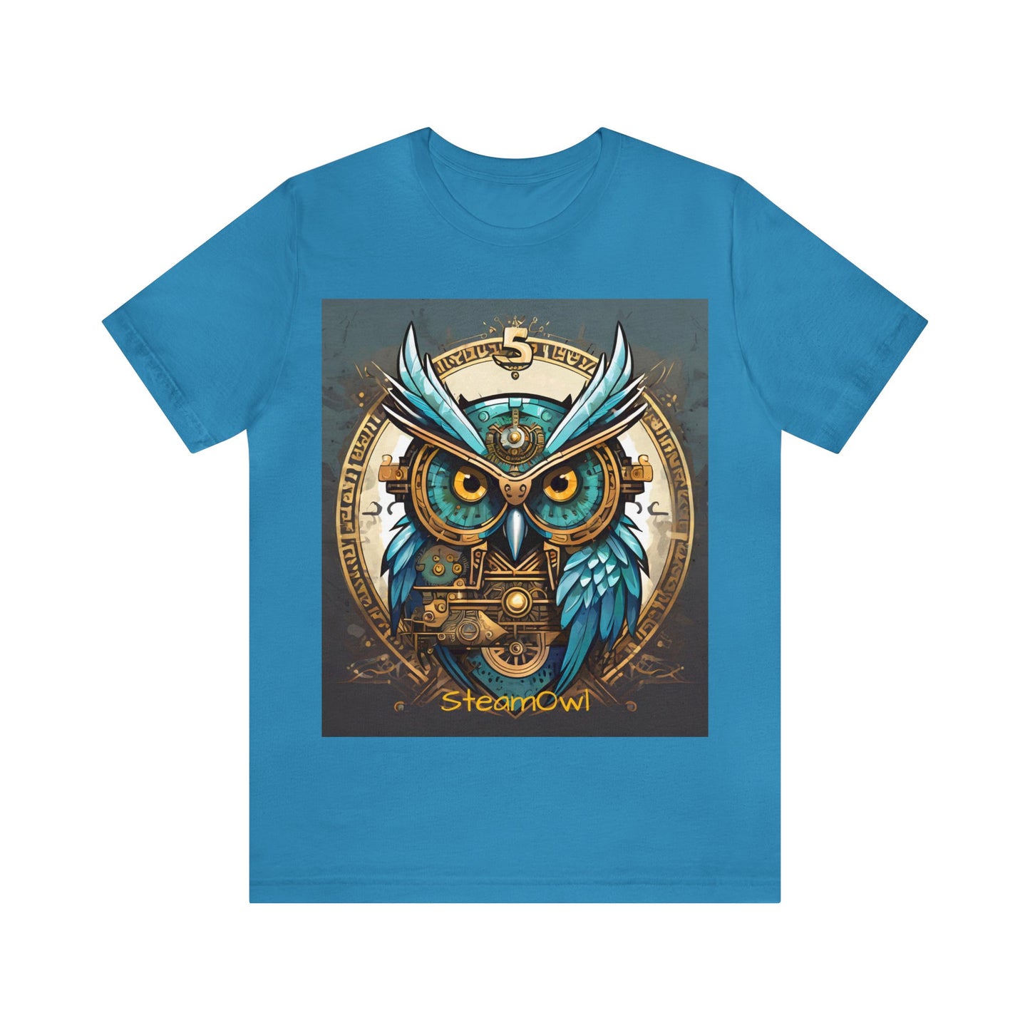 Unisex adult Jersey Short Sleeve Tee Steampunk Owl Mechanical Feathers Attire t shirt