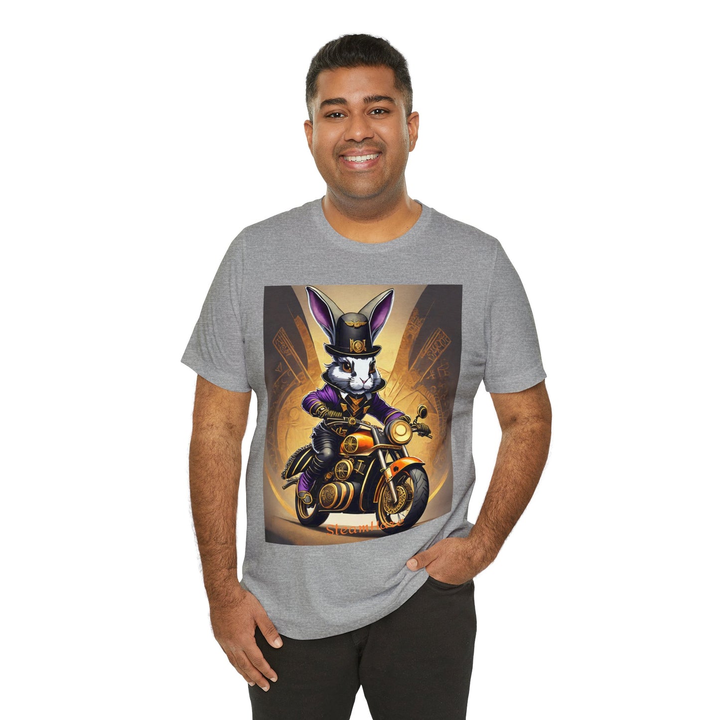 Unisex Adult Jersey Short Sleeve Tee SteamPunk Hare Motorcycle tshirt