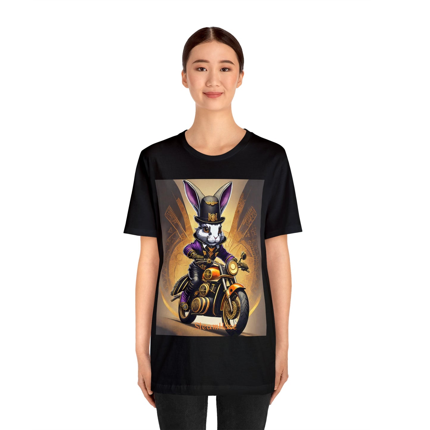 Unisex Adult Jersey Short Sleeve Tee SteamPunk Hare Motorcycle tshirt