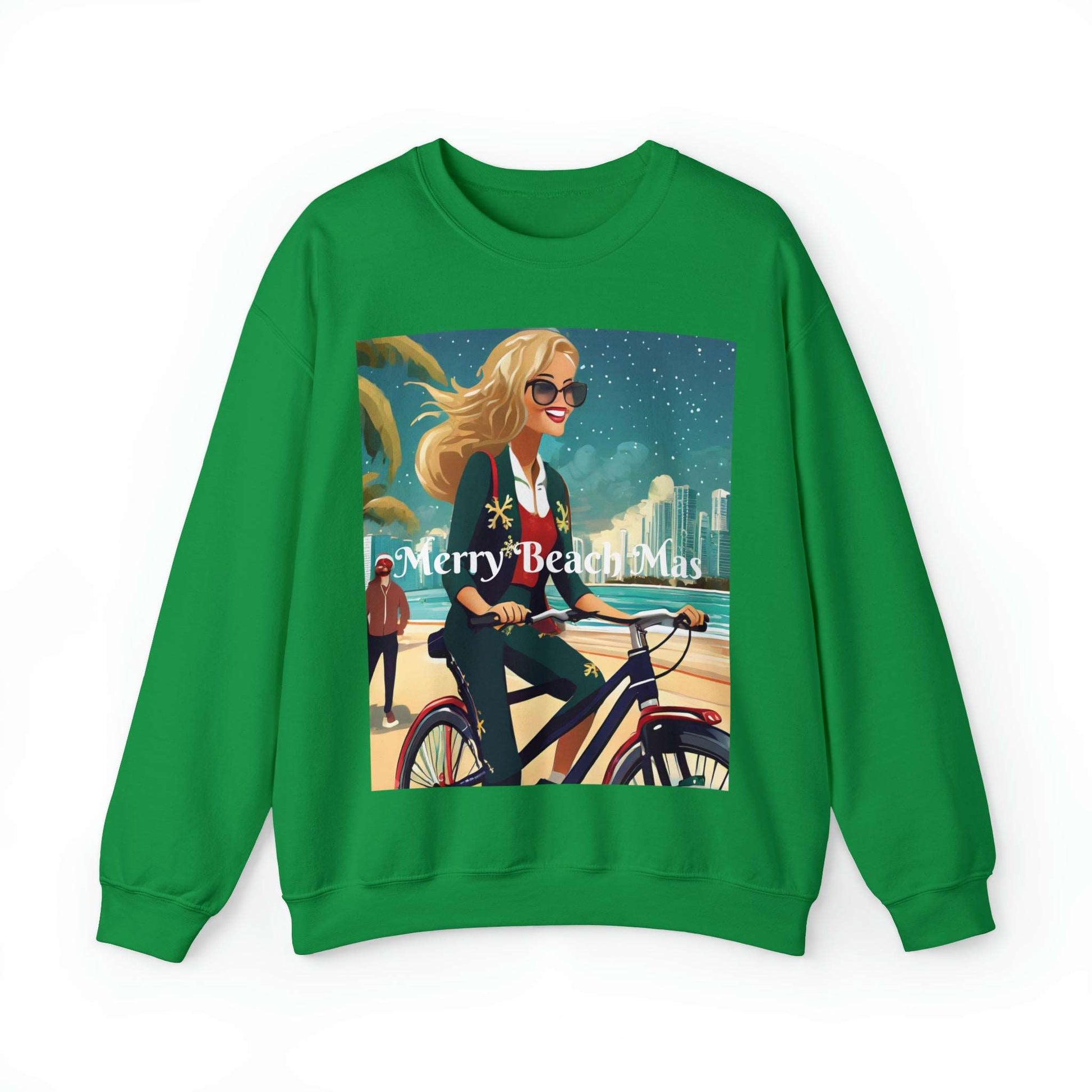 Merry Beach Mas City Electric Bicycle Woman's Heavy Blend™ Crewneck Sweatshirt