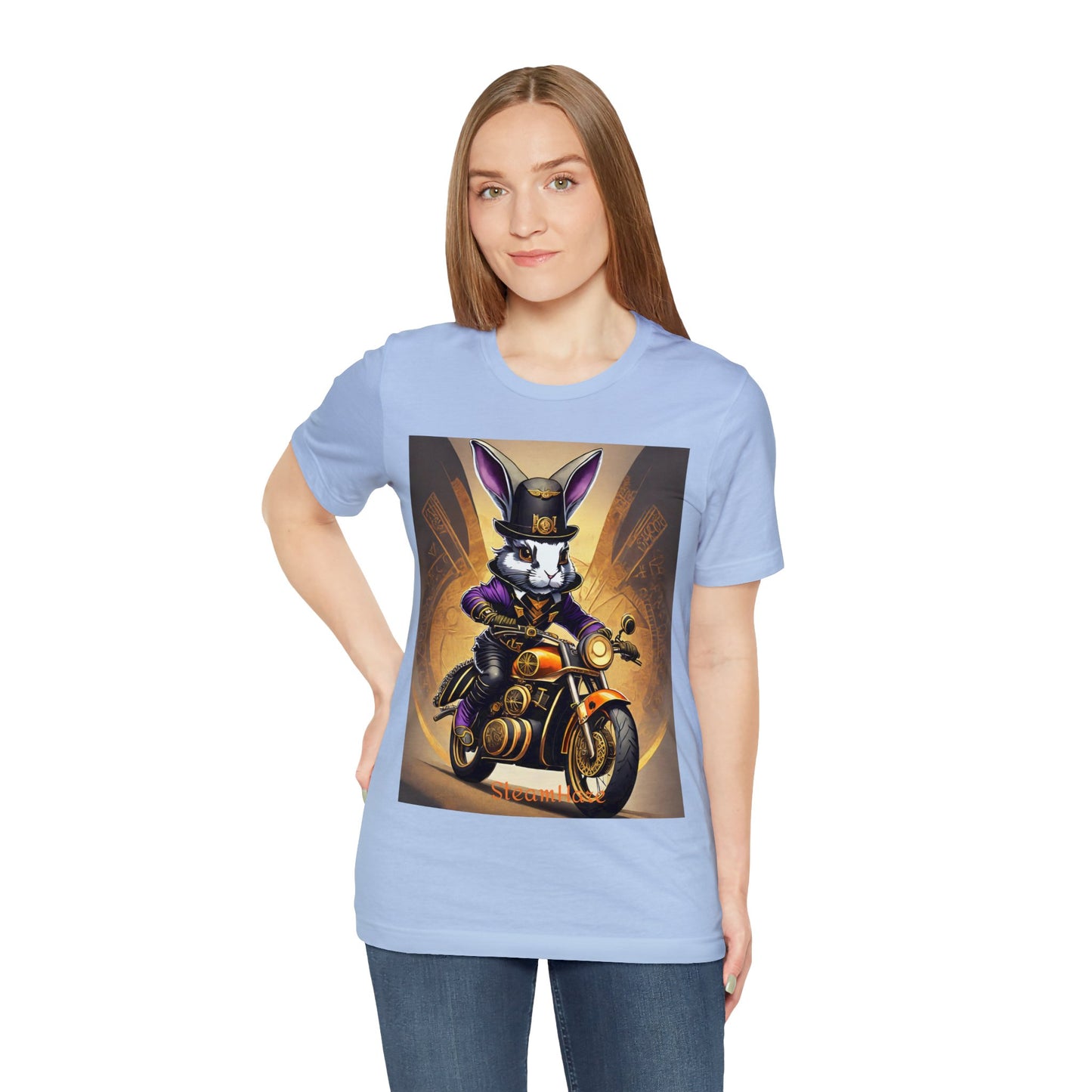 Unisex Adult Jersey Short Sleeve Tee SteamPunk Hare Motorcycle tshirt