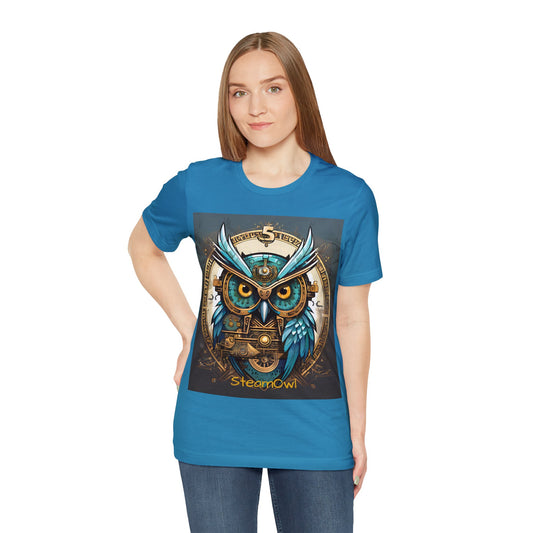 Unisex adult Jersey Short Sleeve Tee Steampunk Owl Mechanical Feathers Attire t shirt