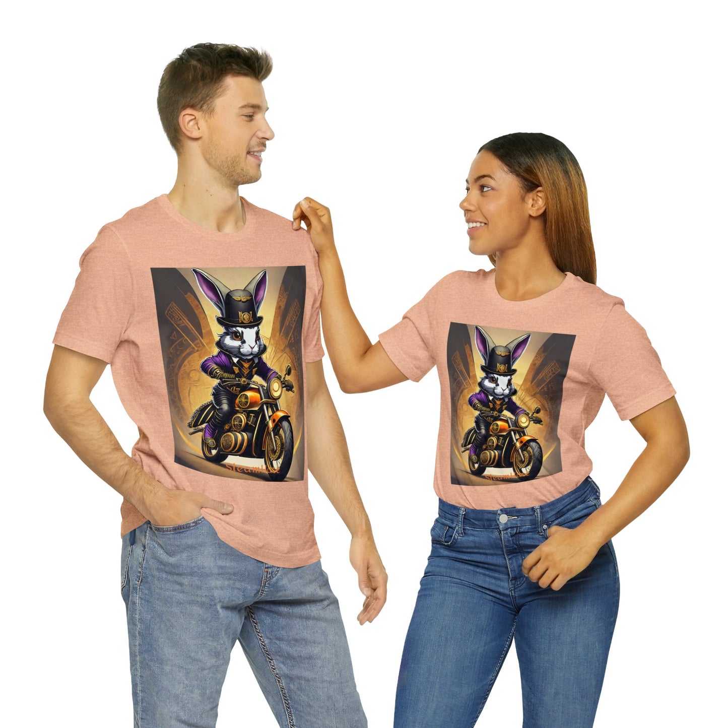 Unisex Adult Jersey Short Sleeve Tee SteamPunk Hare Motorcycle tshirt