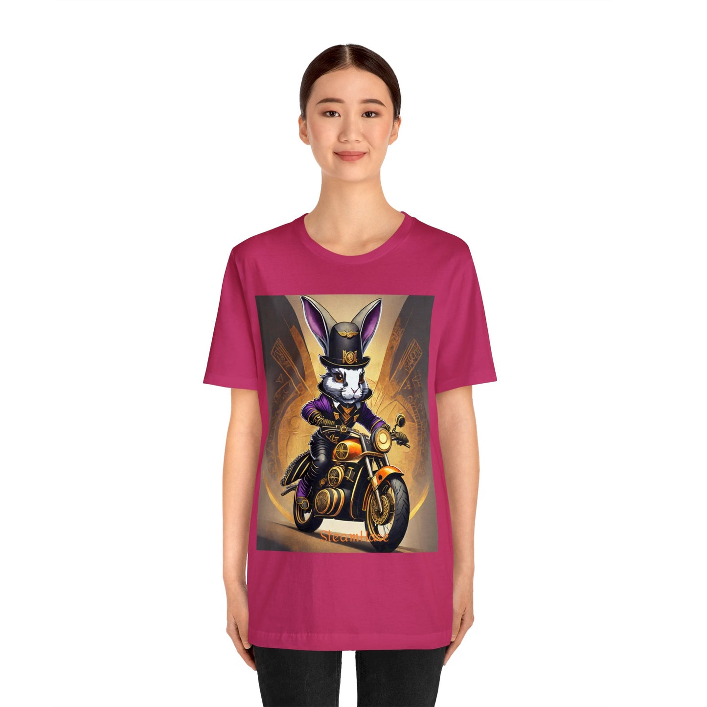 Unisex Adult Jersey Short Sleeve Tee SteamPunk Hare Motorcycle tshirt