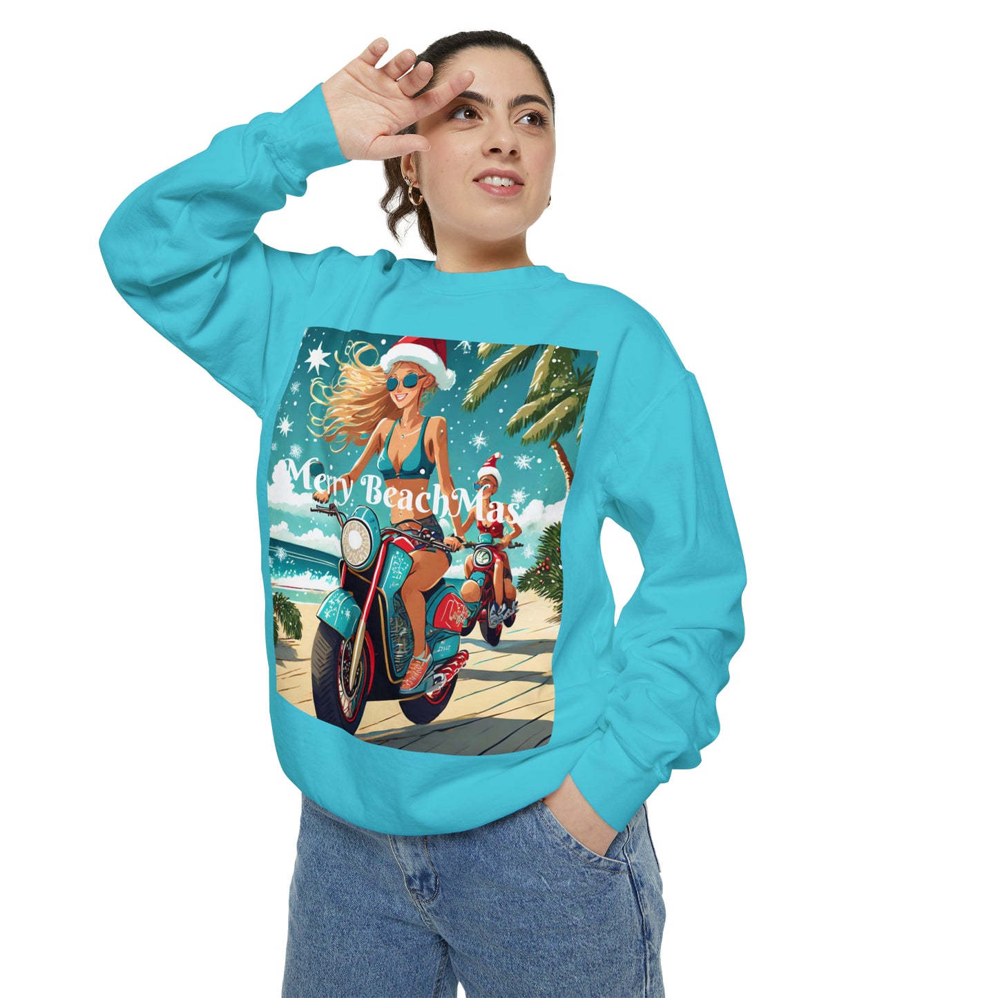 Ugly Christmas Beach Steampunk Moto city girl Theme Garment-Dyed Sweatshirt