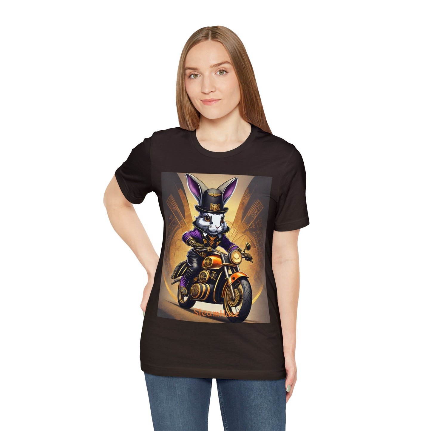 Unisex Adult Jersey Short Sleeve Tee SteamPunk Hare Motorcycle tshirt