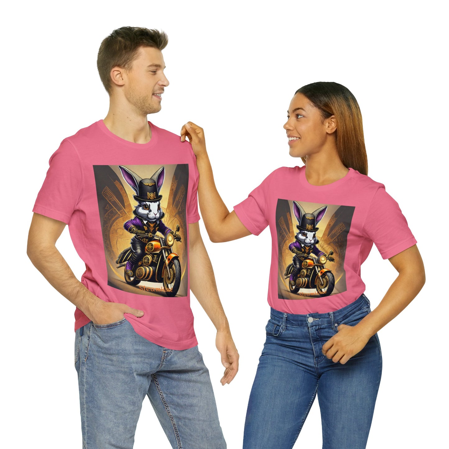 Unisex Adult Jersey Short Sleeve Tee SteamPunk Hare Motorcycle tshirt