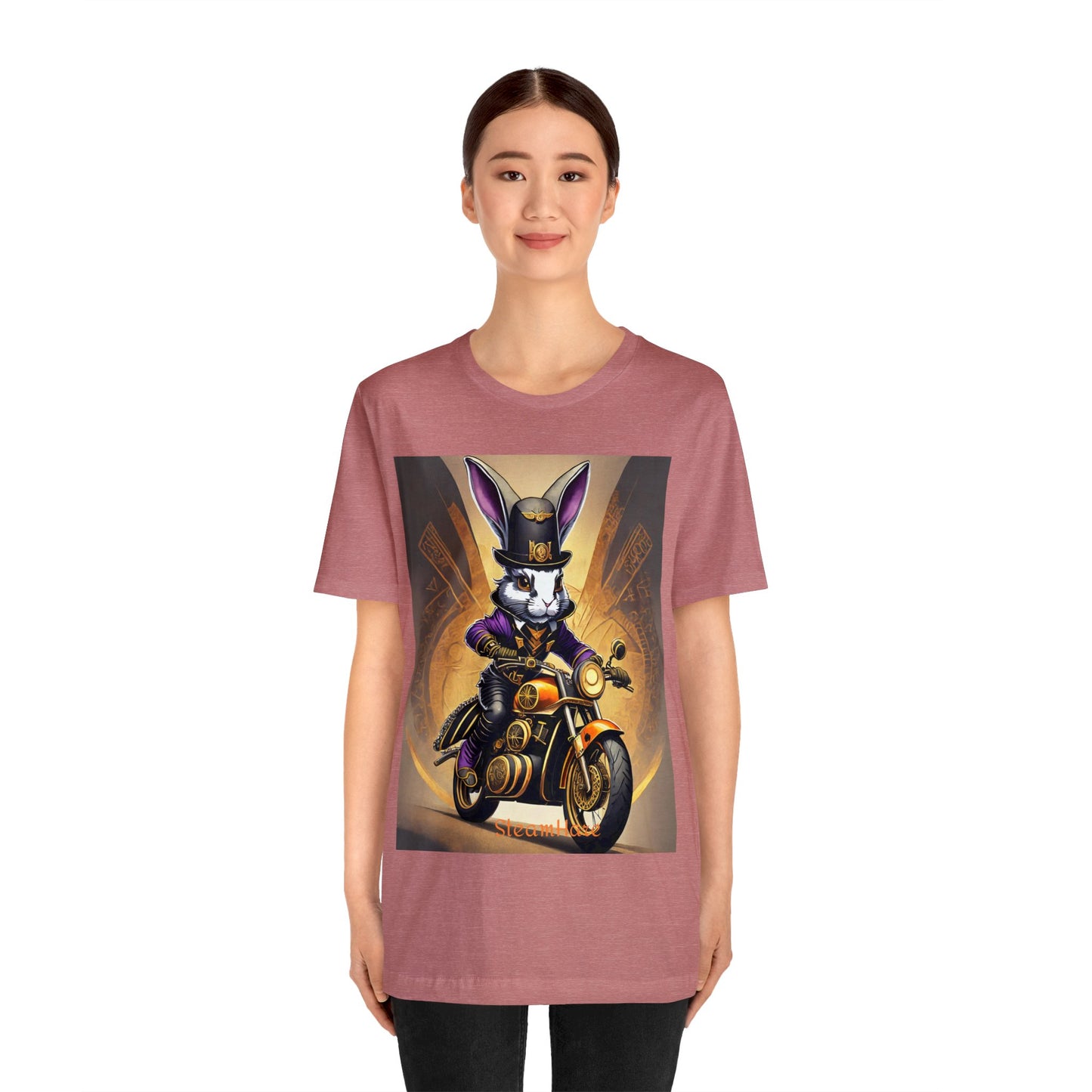 Unisex Adult Jersey Short Sleeve Tee SteamPunk Hare Motorcycle tshirt