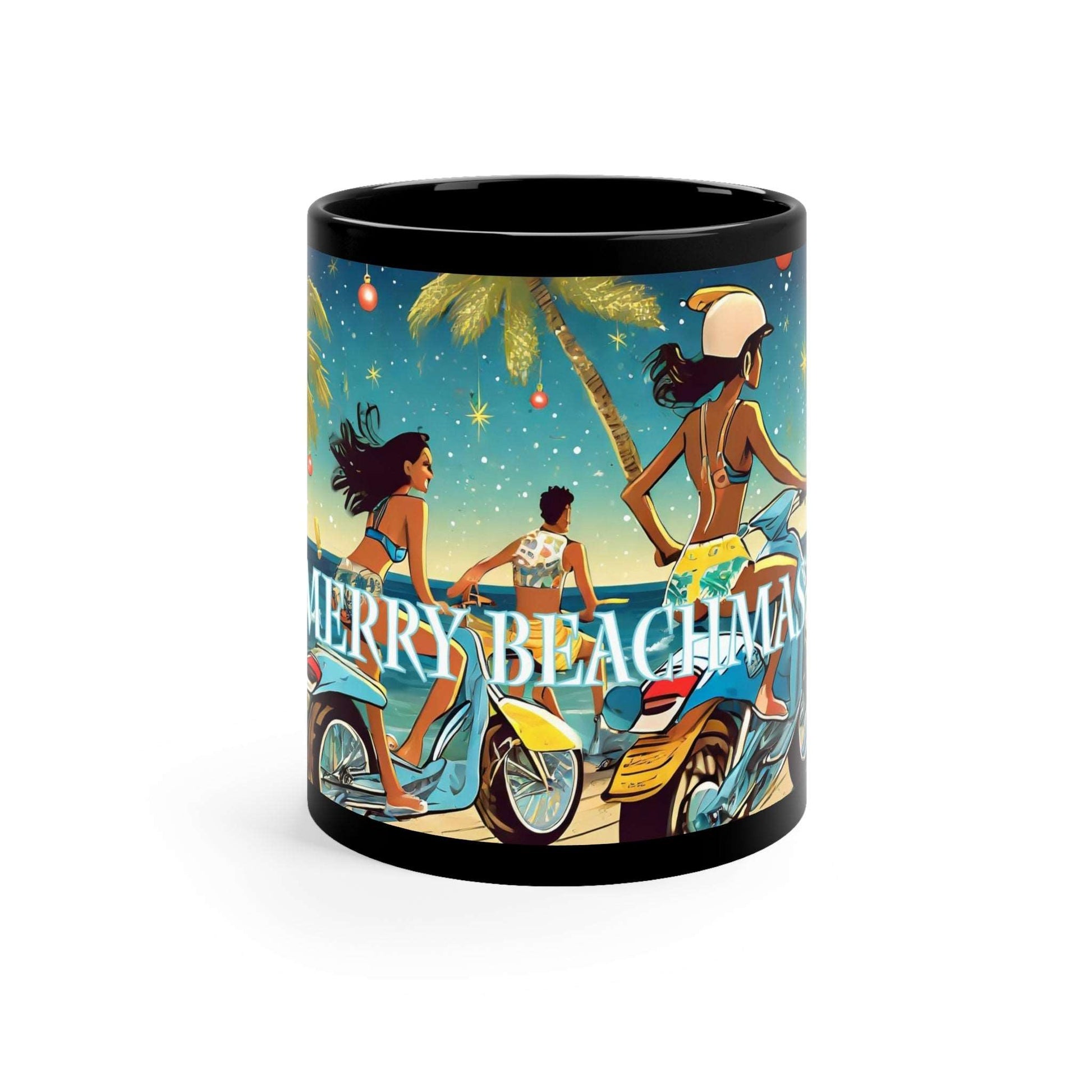 Merry Beach mas Motorcycle Blues with our 11oz Black Ceramic Mug